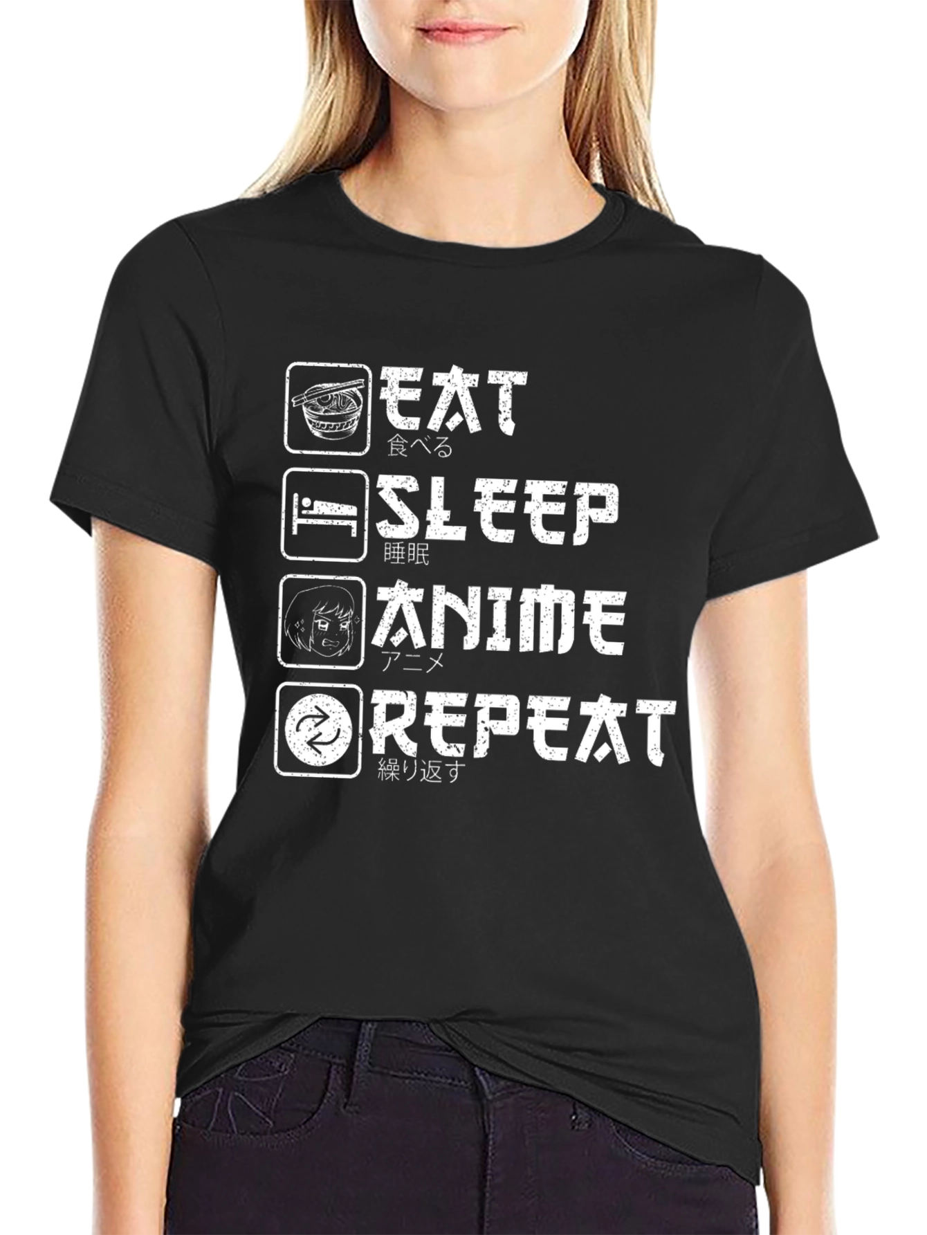 Eat Sleep Anime Repeat Graphic T-Shirt