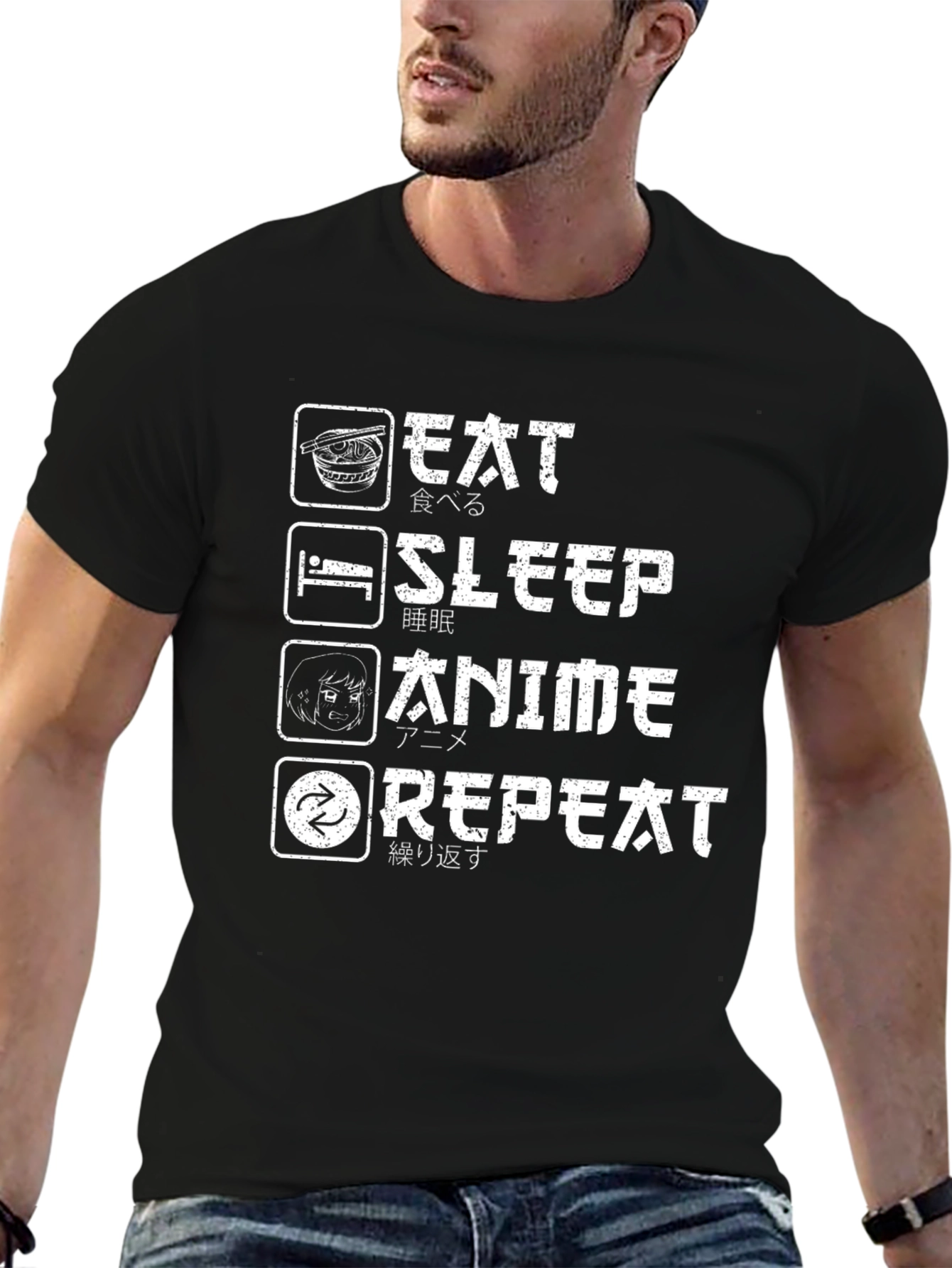 Eat Sleep Anime Repeat Graphic T-Shirt