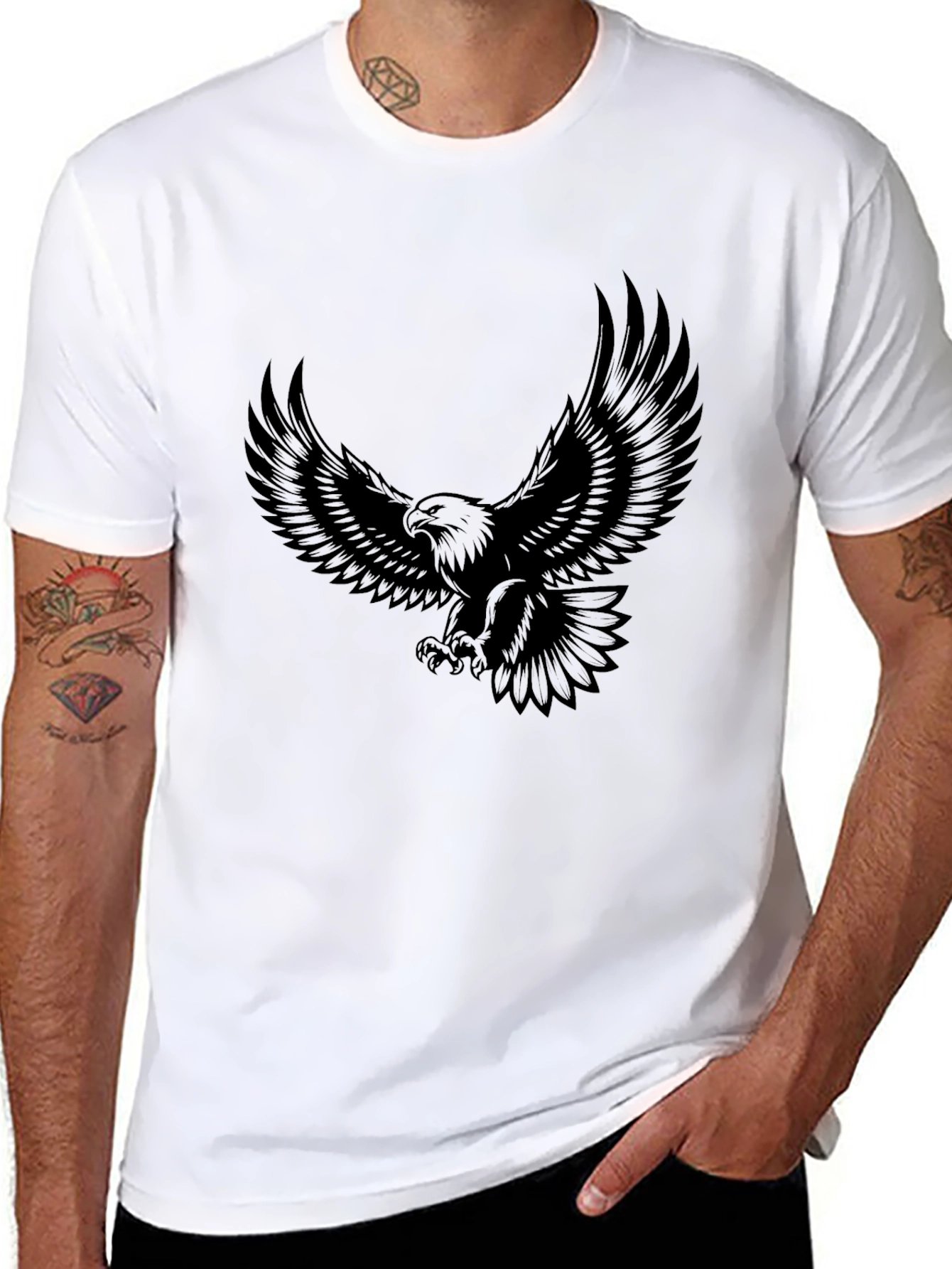 Mens Black Eagle Graphic Tee - Short Sleeve