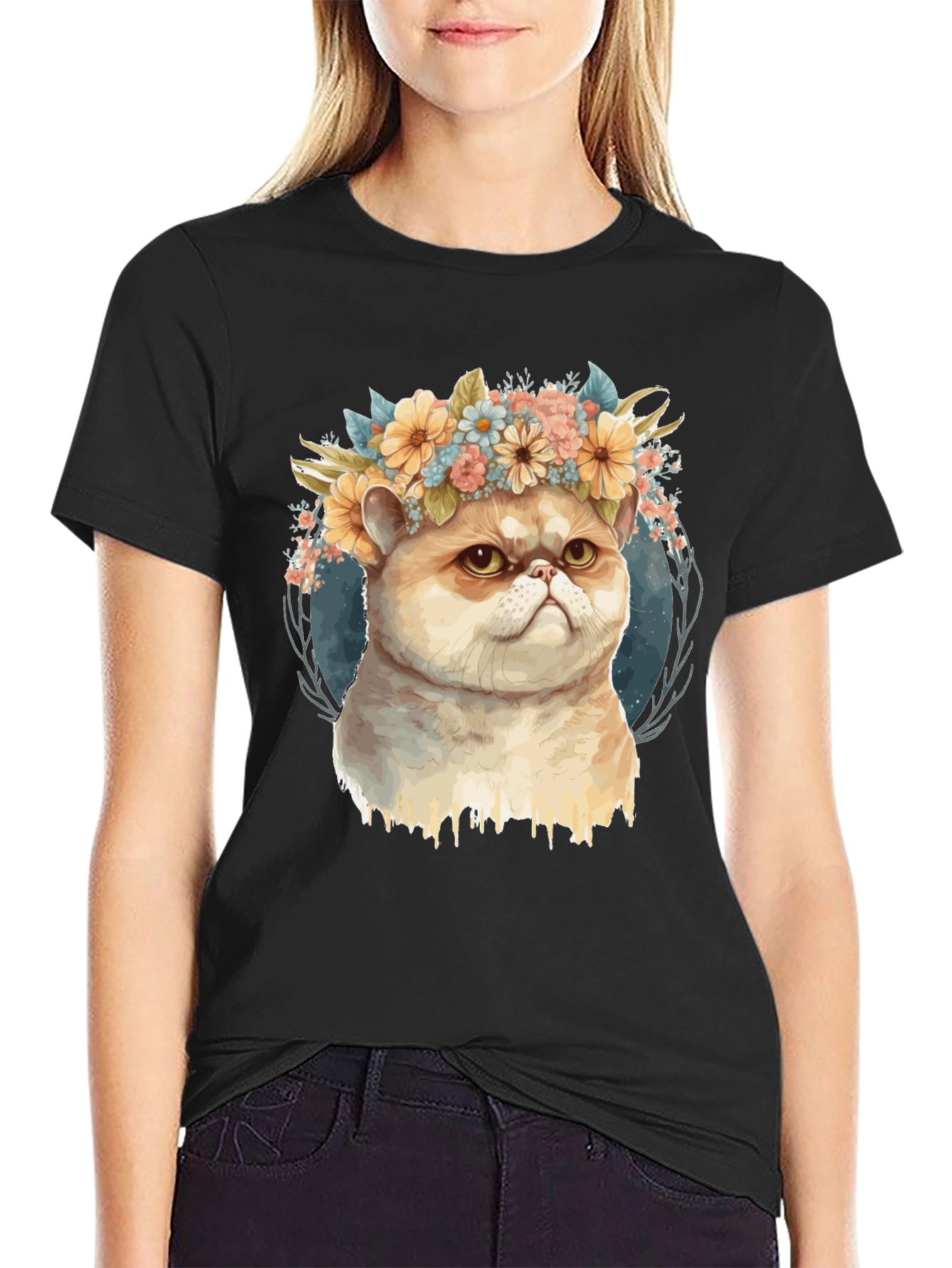 Cute Cat Flower Crown T-Shirt