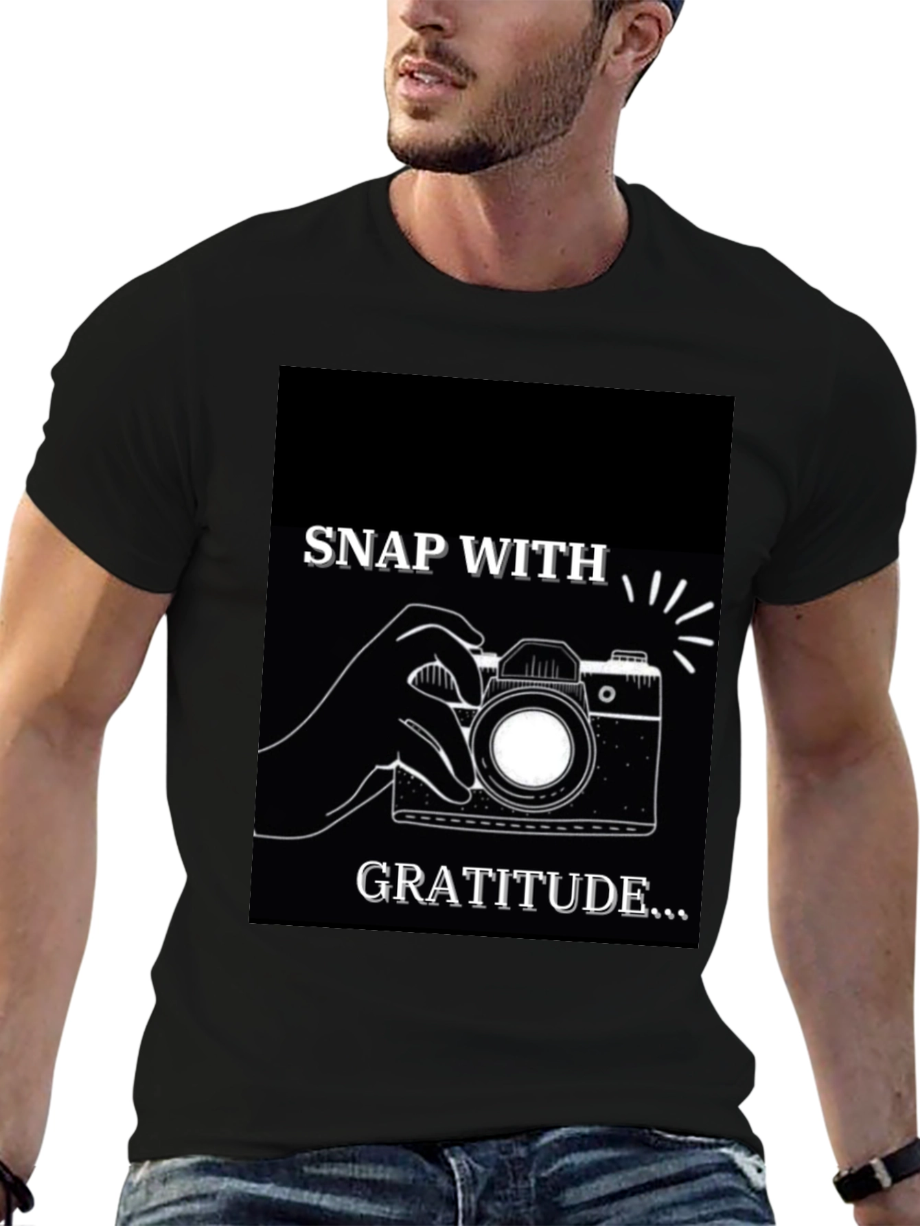 Snap With Gratitude Graphic T-Shirt - Black