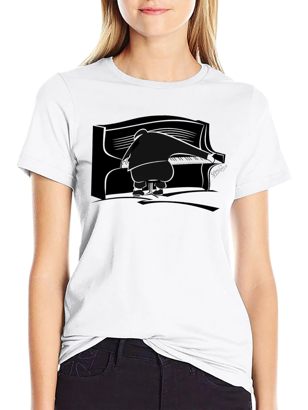 Piano Player Graphic Tee - Black Cotton T-Shirt
