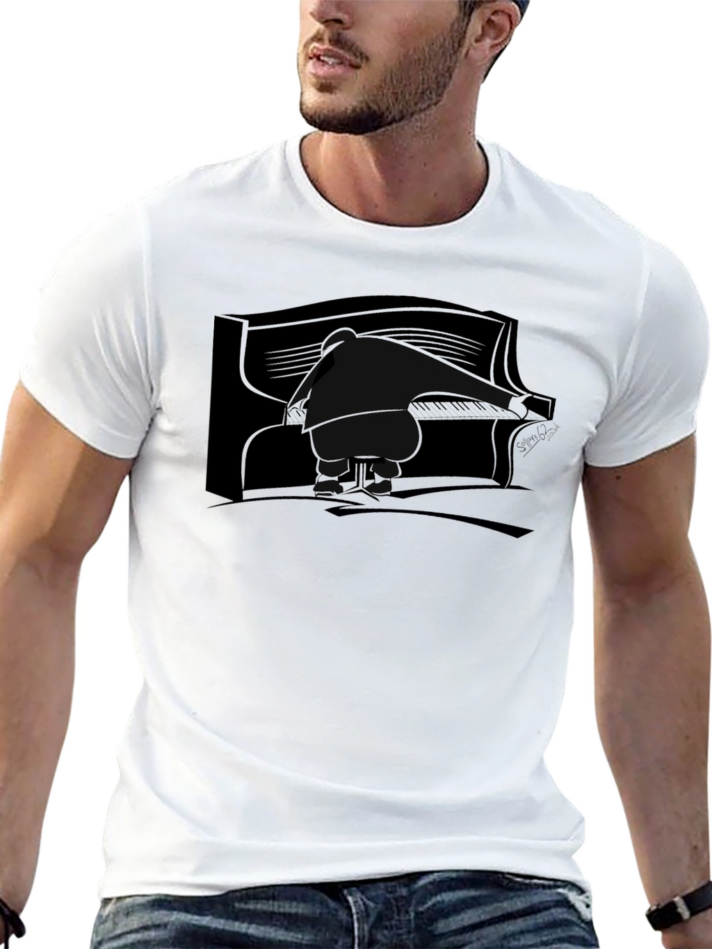 Piano Player Graphic Tee - Black Cotton T-Shirt