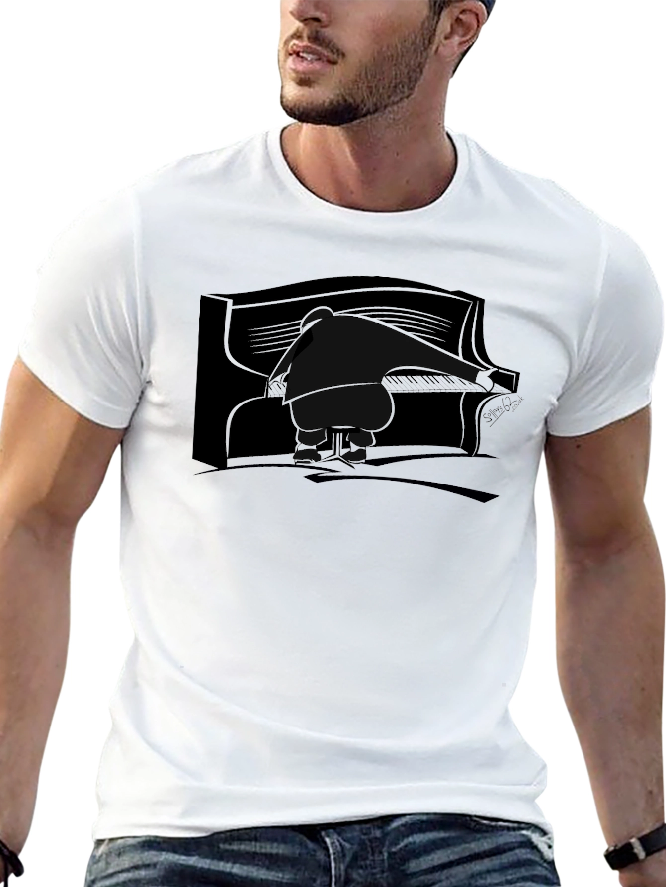 Piano Player Graphic Tee - Black Cotton T-Shirt