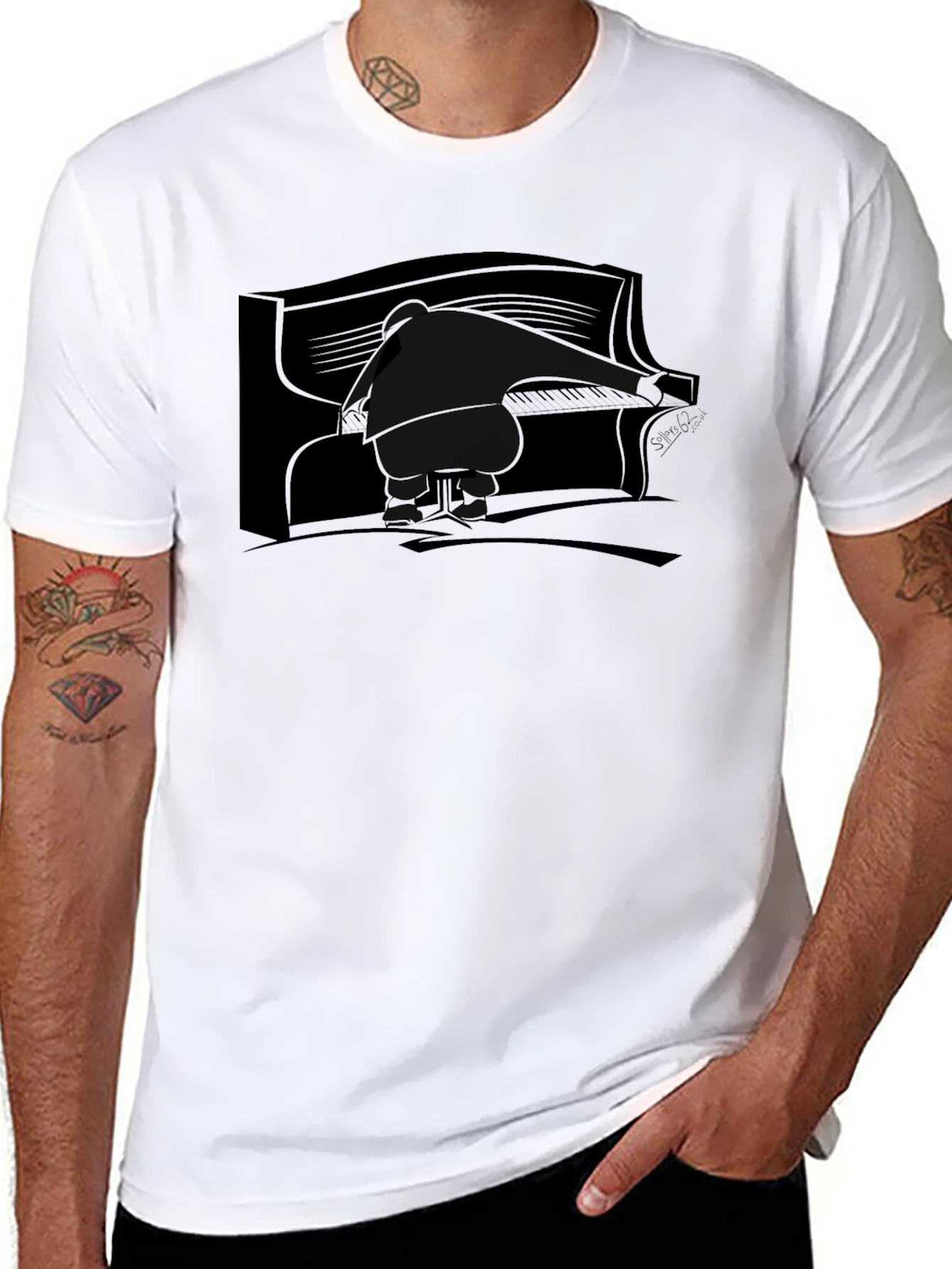 Piano Player Graphic Tee - Black Cotton T-Shirt