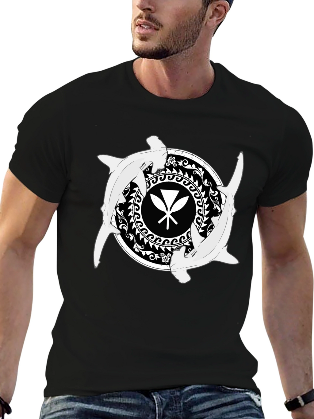 Shark & Paddle T-Shirt - Black Graphic Tee