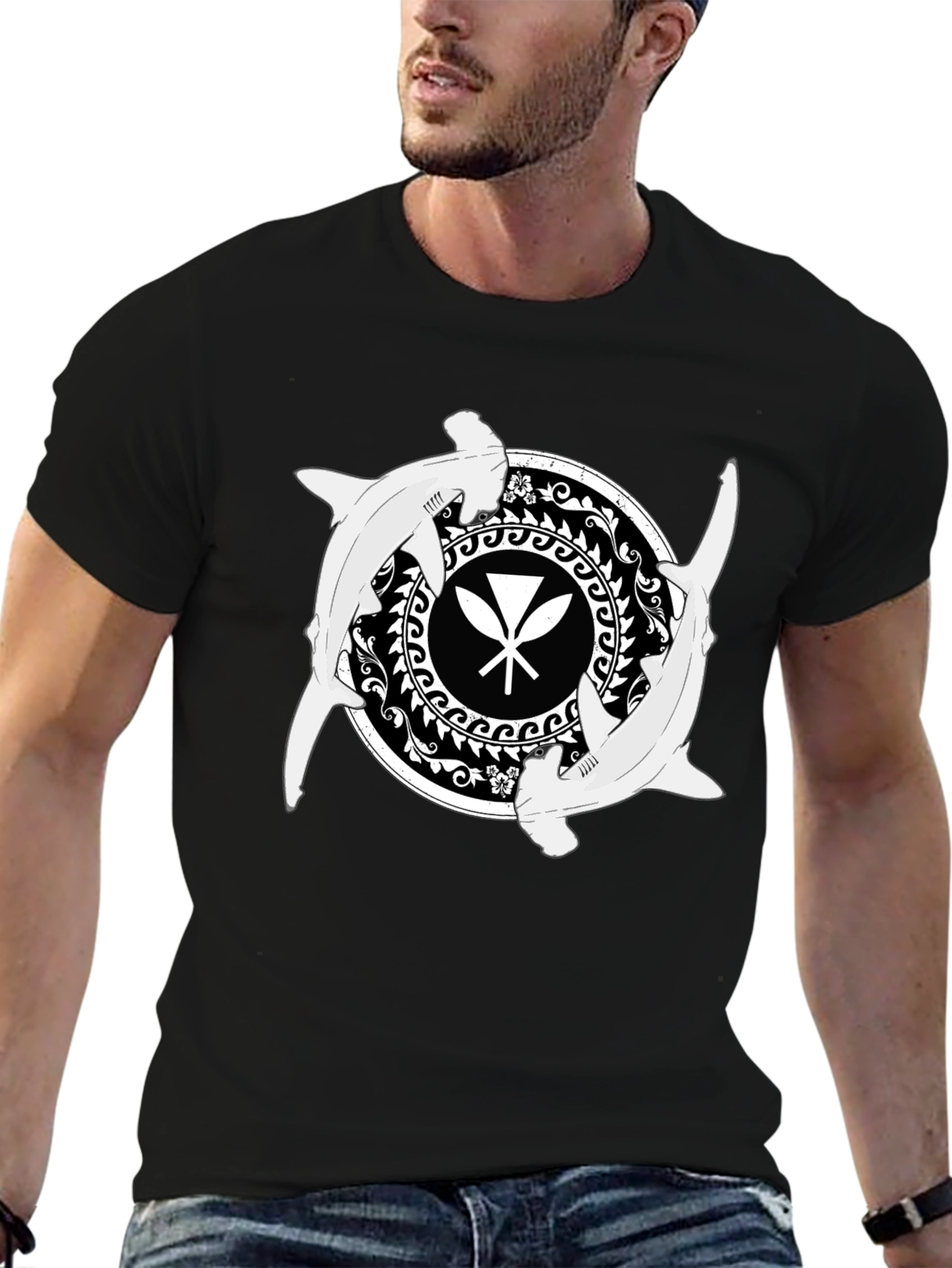 Shark & Paddle T-Shirt - Black Graphic Tee