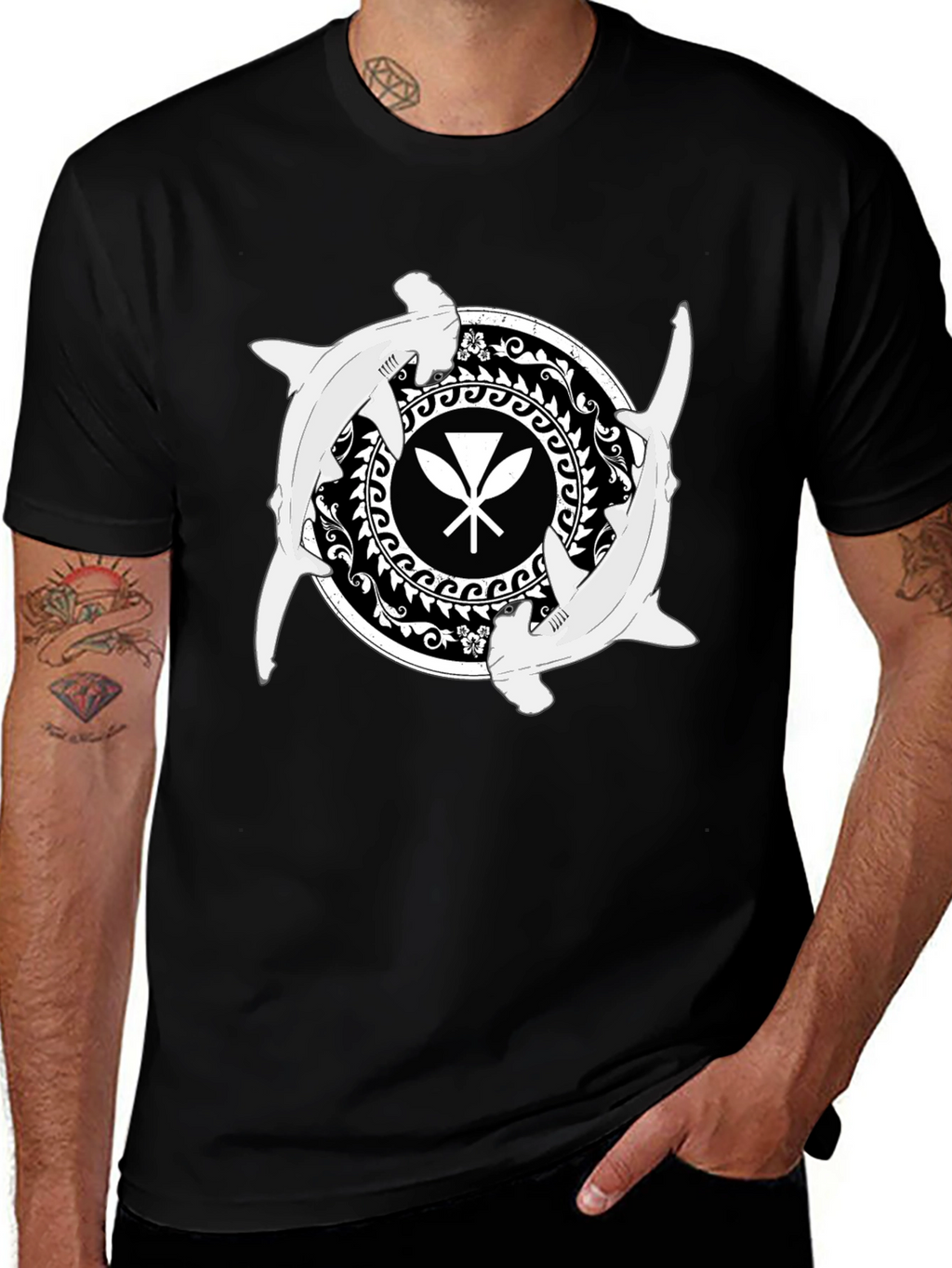 Shark & Paddle T-Shirt - Black Graphic Tee