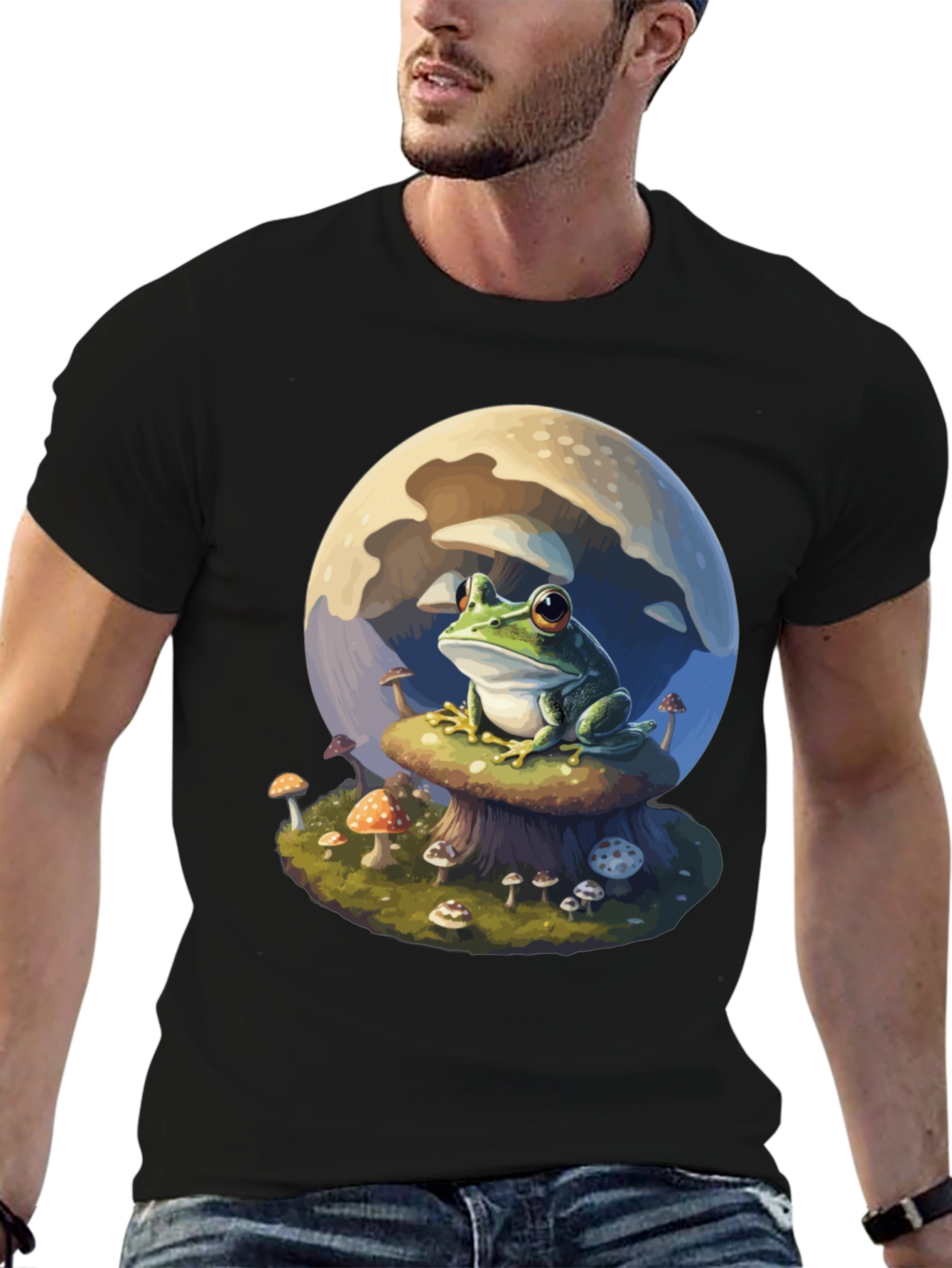 Frog on Mushroom T-Shirt - Whimsical Design