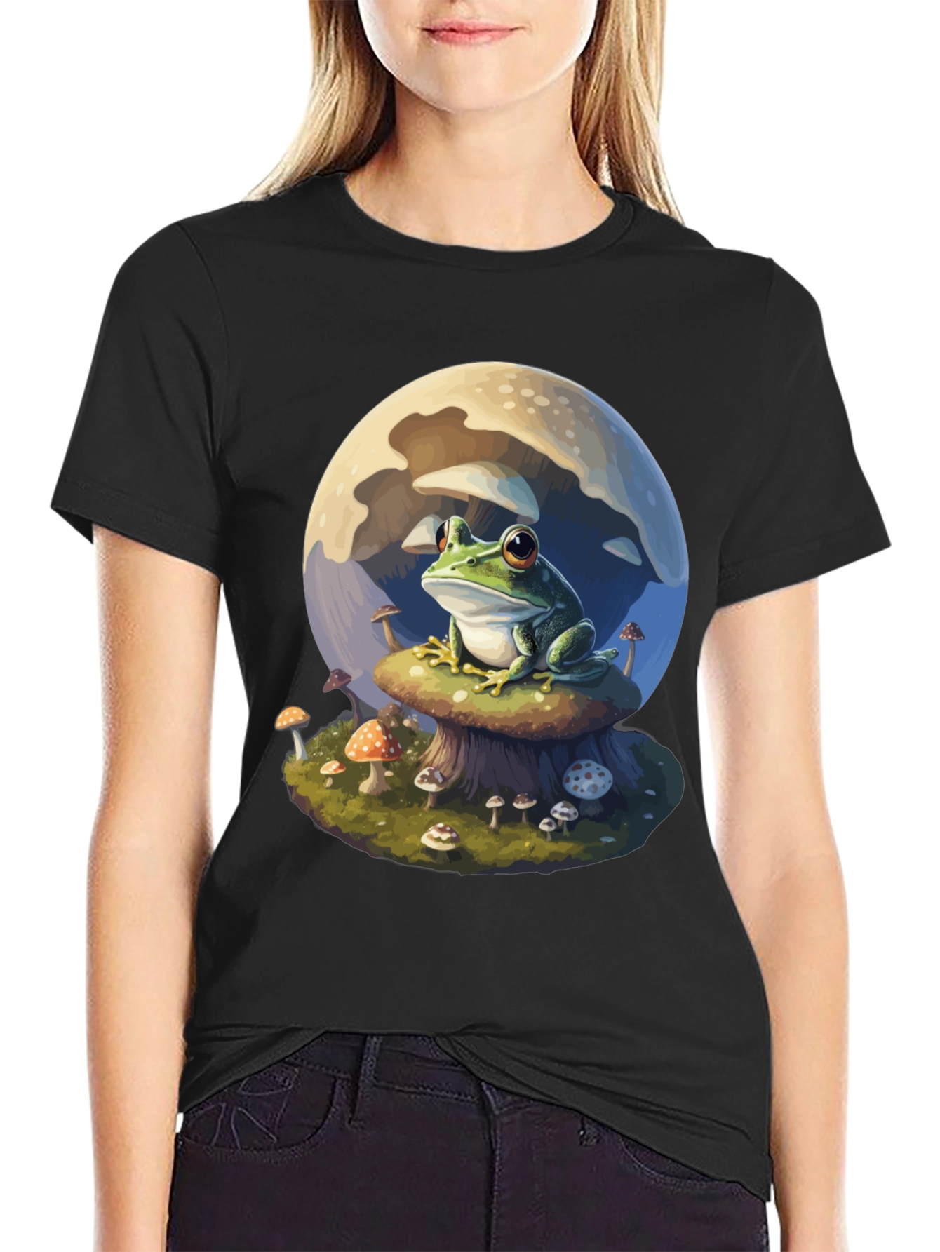 Frog on Mushroom T-Shirt - Whimsical Design