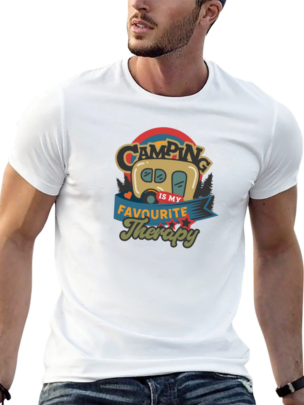 Camping is My Therapy Black Graphic T-Shirt