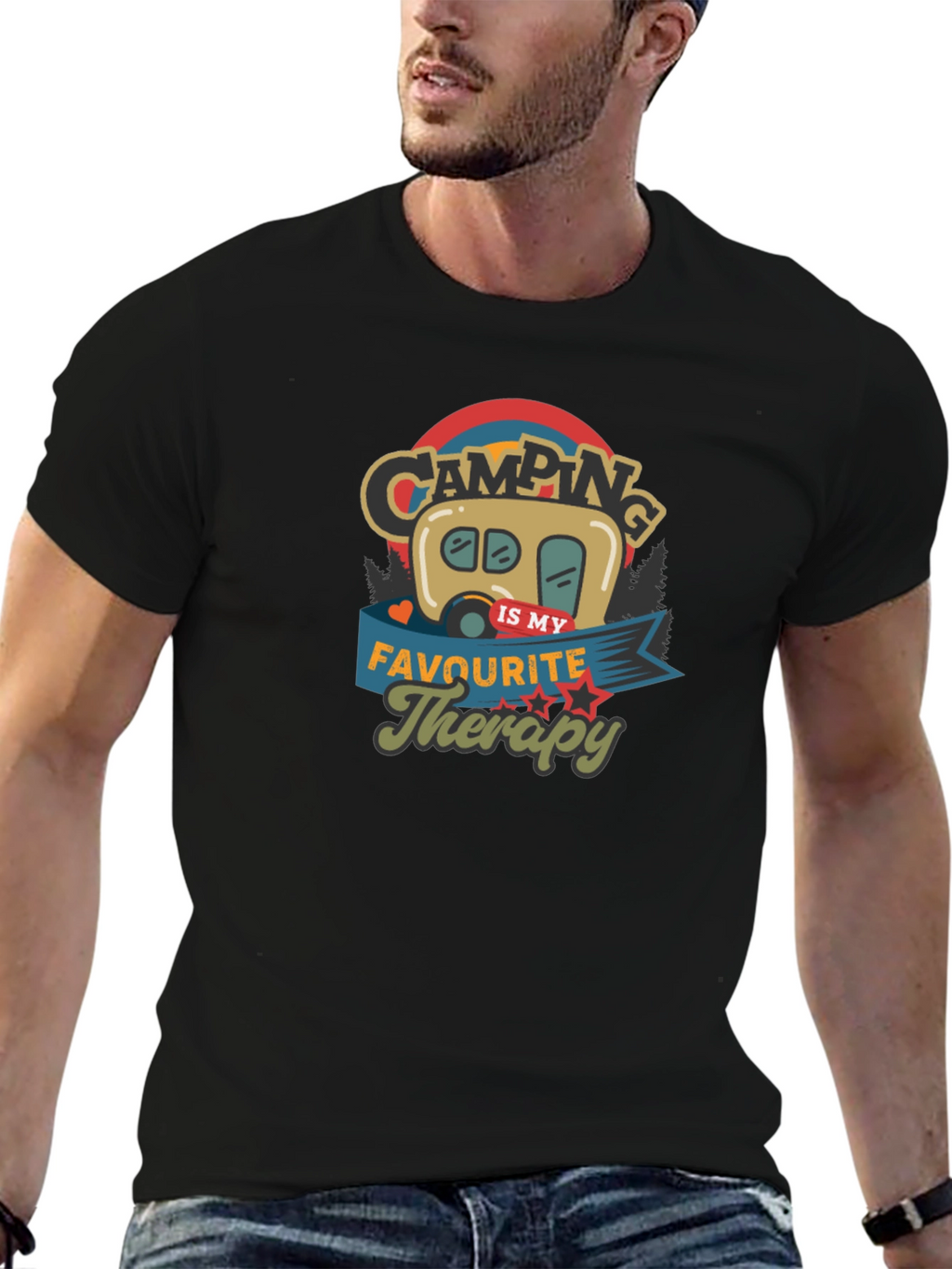 Camping is My Therapy Black Graphic T-Shirt