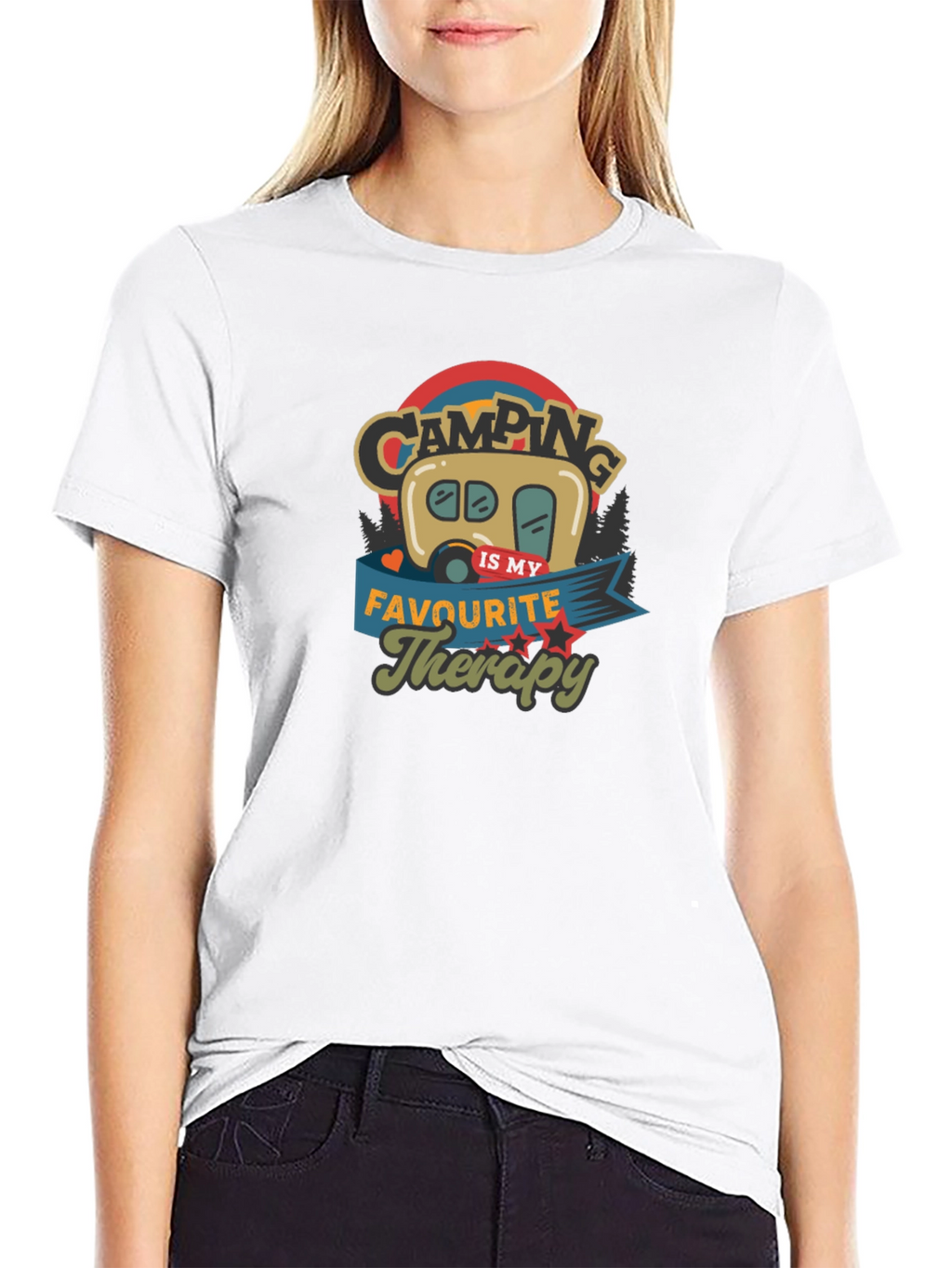Camping is My Therapy Black Graphic T-Shirt