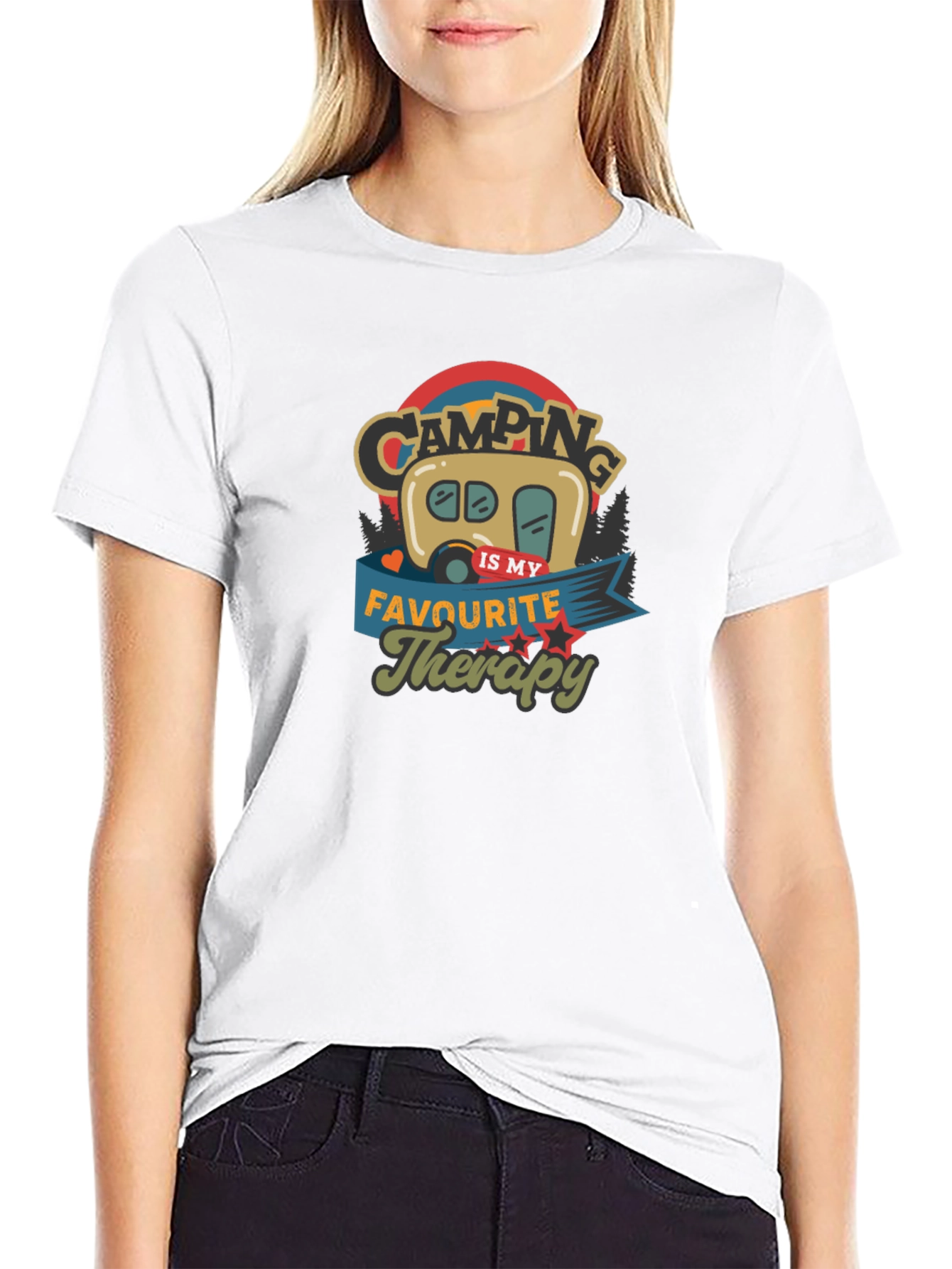 Camping is My Therapy Black Graphic T-Shirt