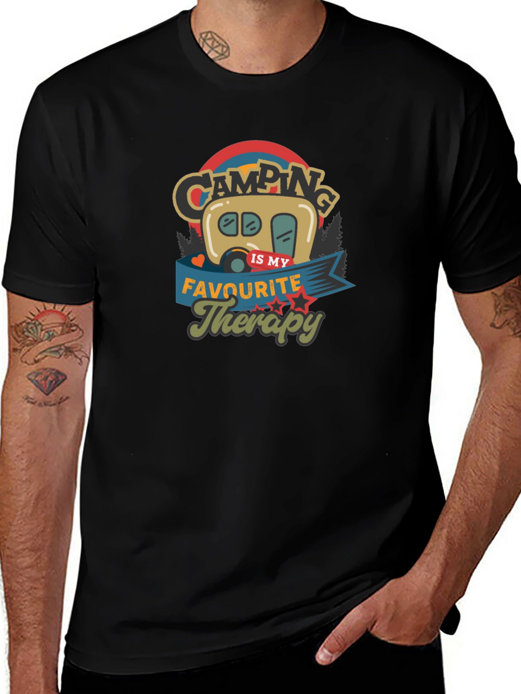 Camping is My Therapy Black Graphic T-Shirt