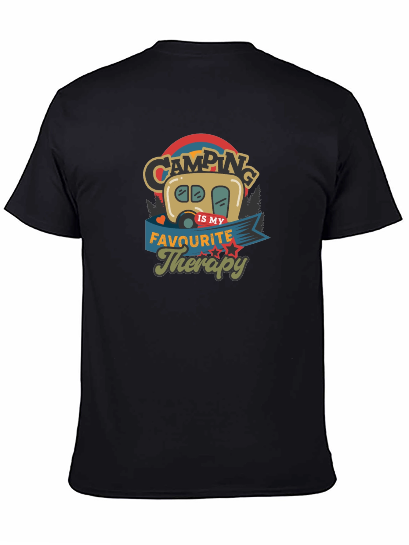 Camping is My Therapy Black Graphic T-Shirt