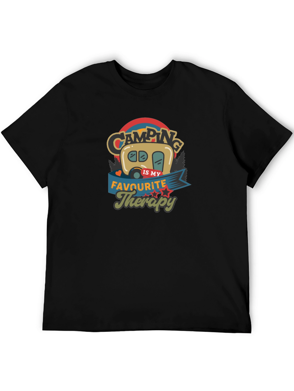 Camping is My Therapy Black Graphic T-Shirt