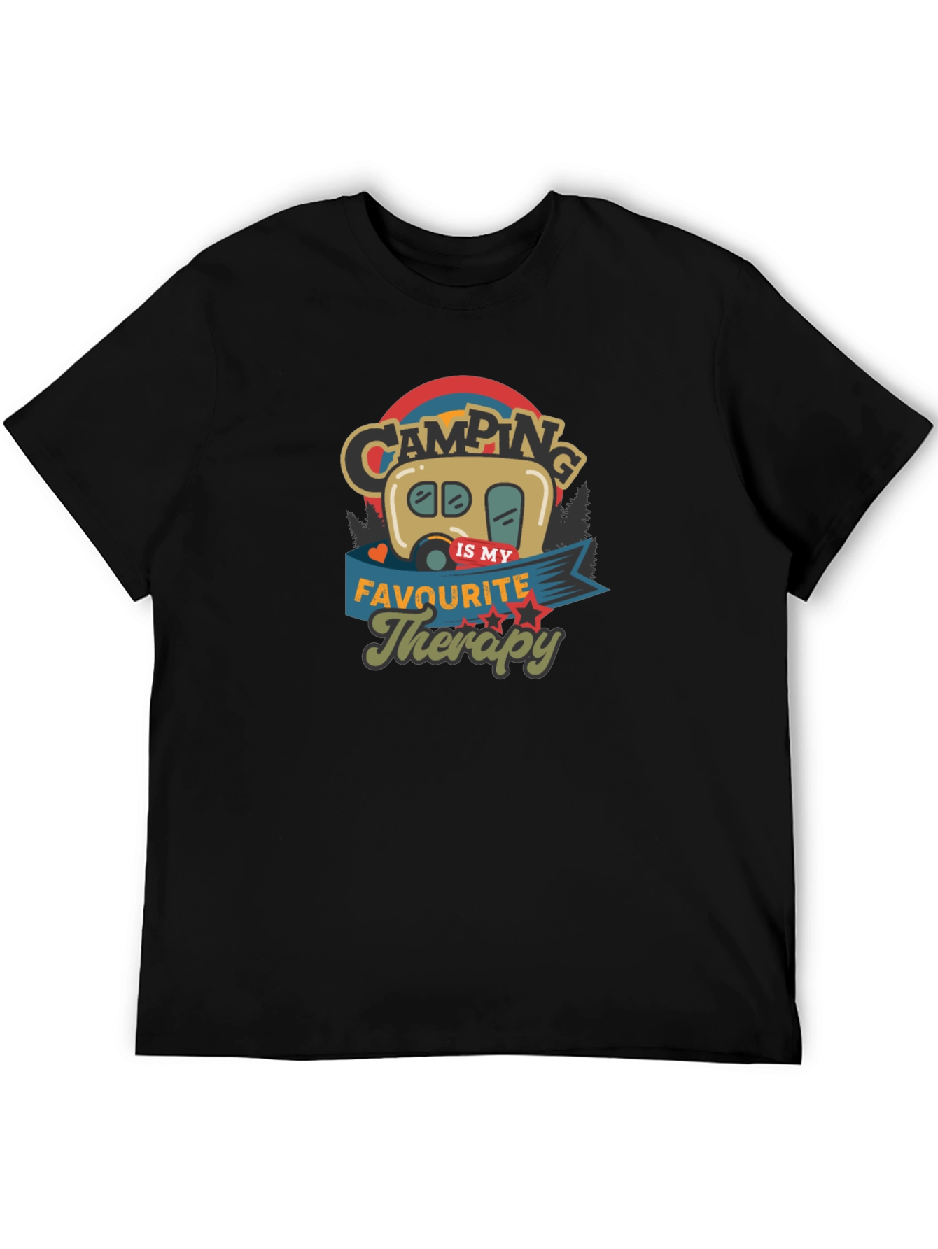 Camping is My Therapy Black Graphic T-Shirt