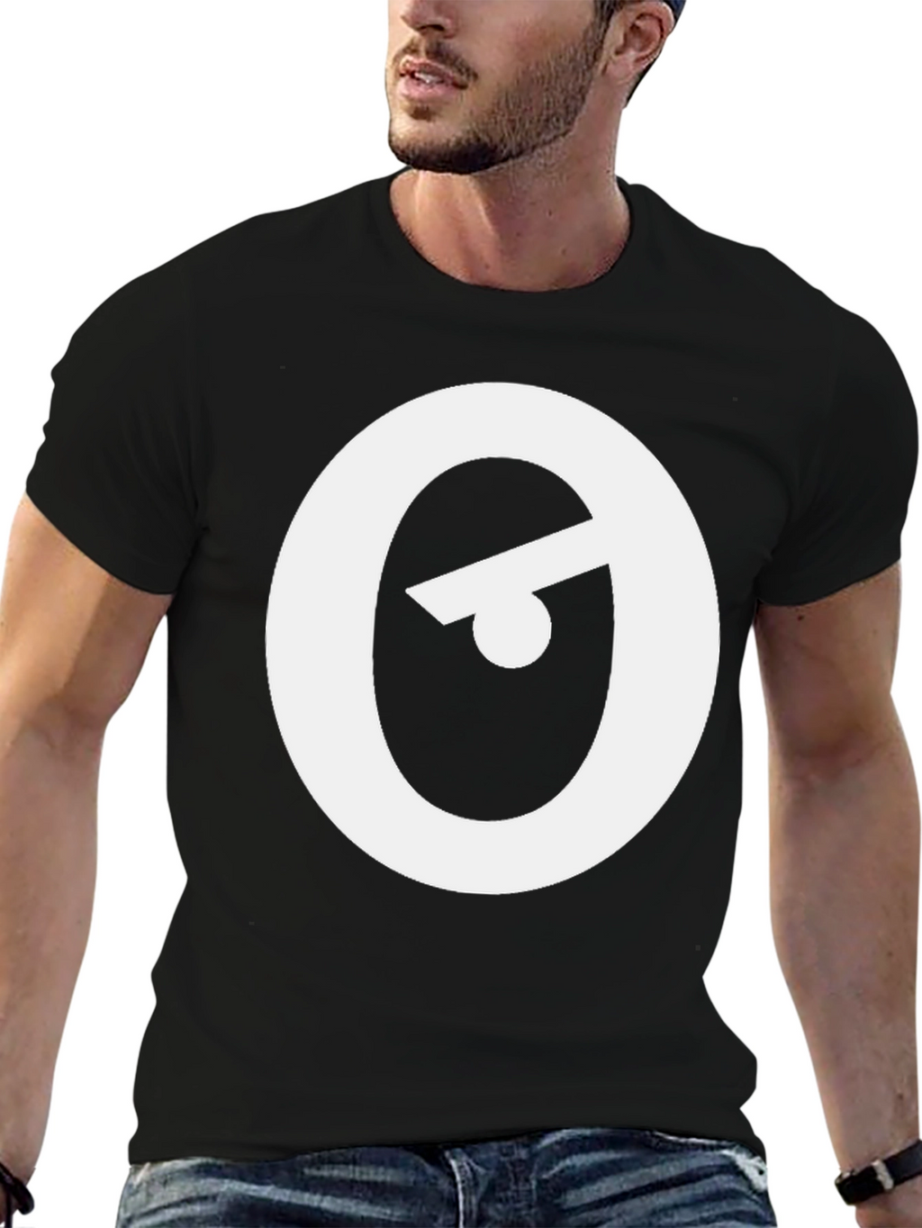 Modern Black T-Shirt with Abstract Eye Logo