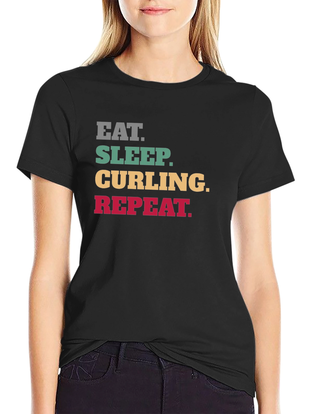 Eat Sleep Curling Repeat Black T-Shirt