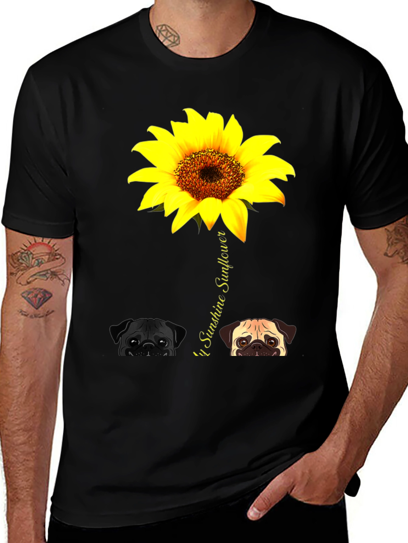 Pug Sunflower Graphic Tee - You Are My Sunshine