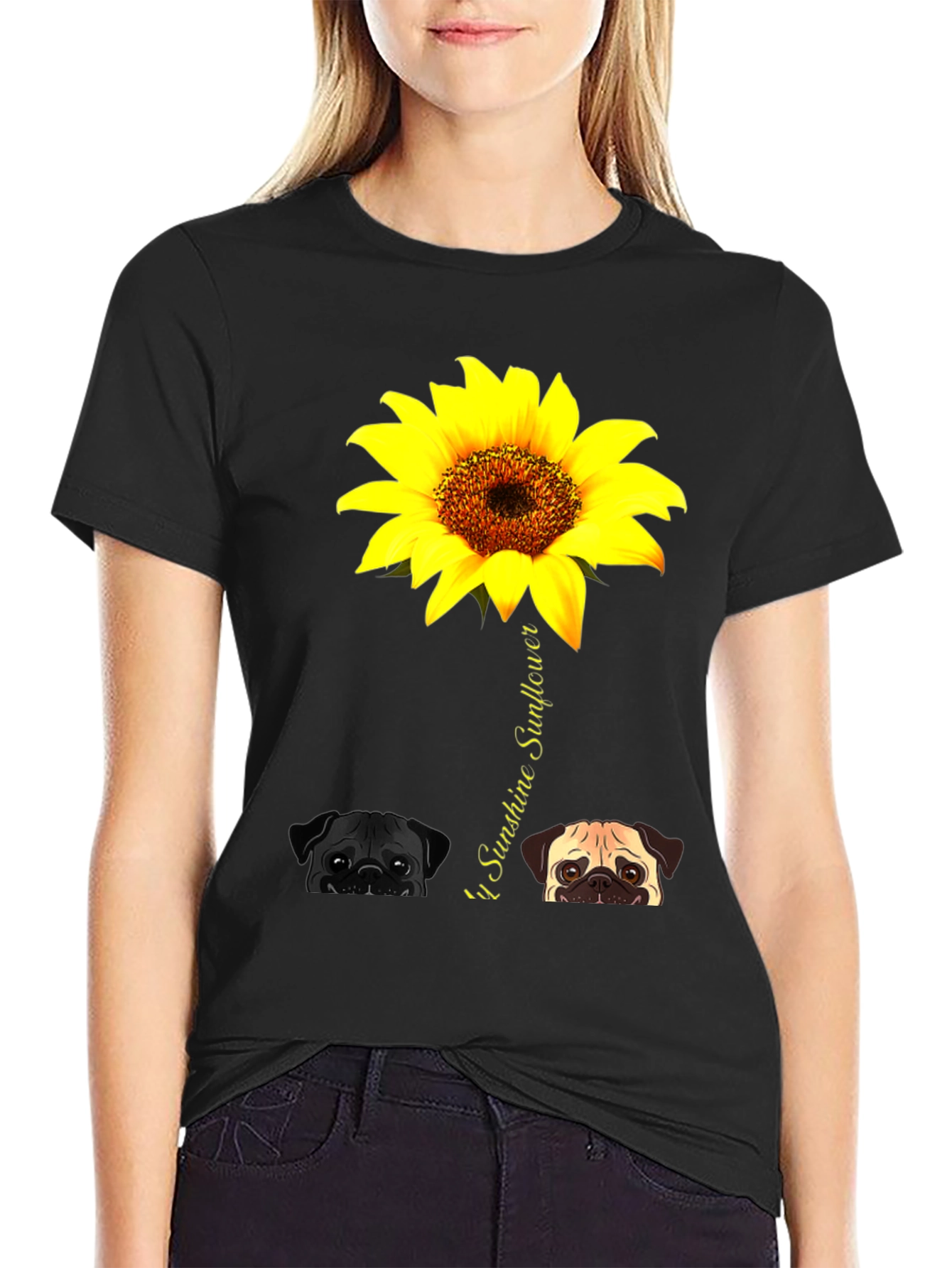 Pug Sunflower Graphic Tee - You Are My Sunshine