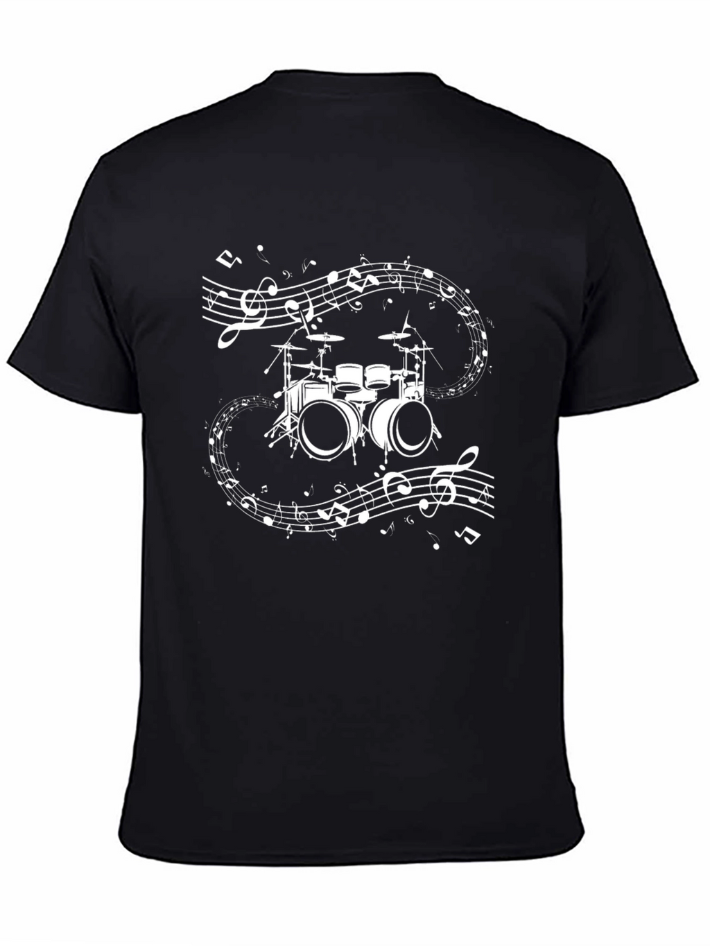Drum Set & Music Notes Graphic T-Shirt
