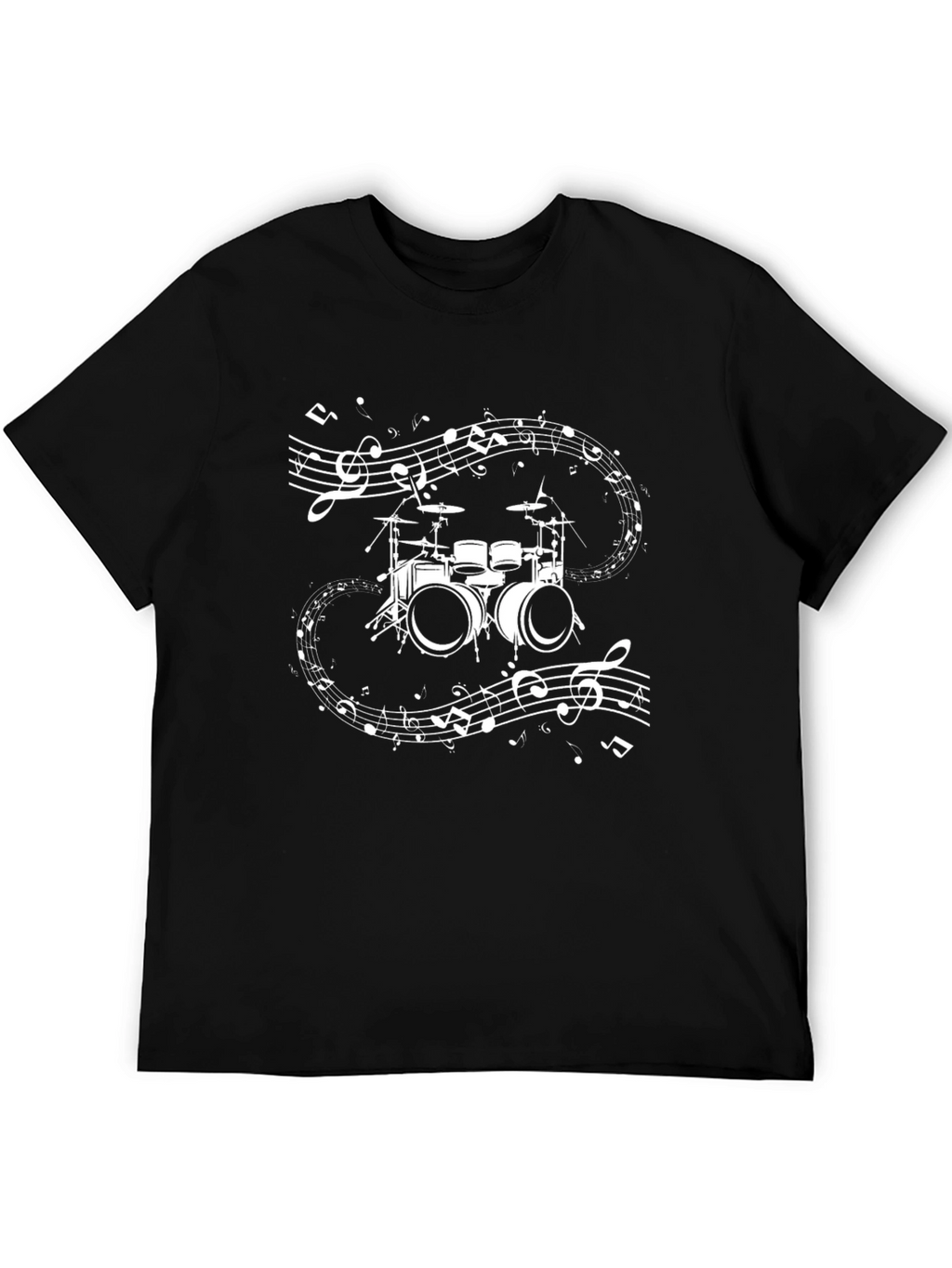 Drum Set & Music Notes Graphic T-Shirt