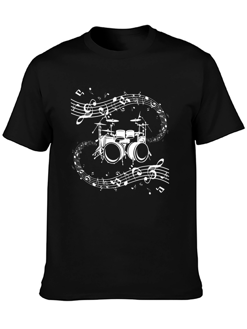 Drum Set & Music Notes Graphic T-Shirt