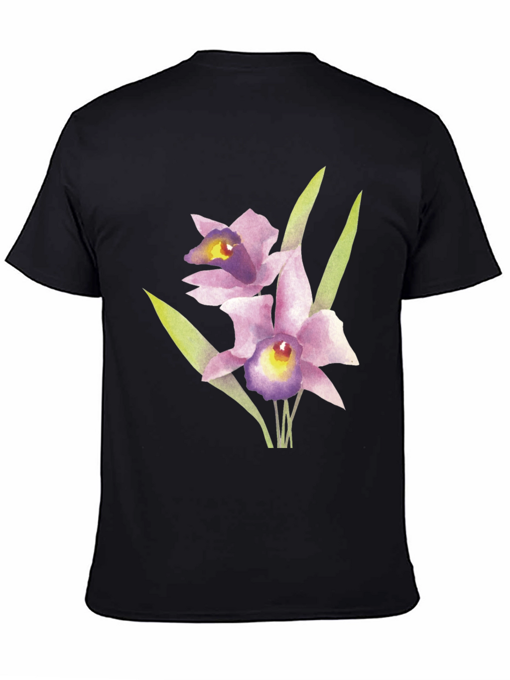 Floral Orchid Graphic Print Black T-Shirt