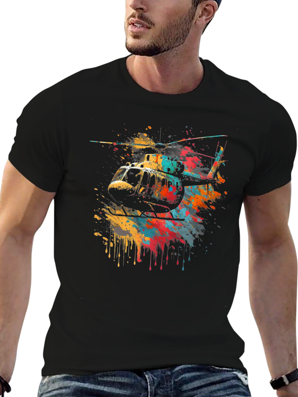 Helicopter Splash Art Graphic T-Shirt