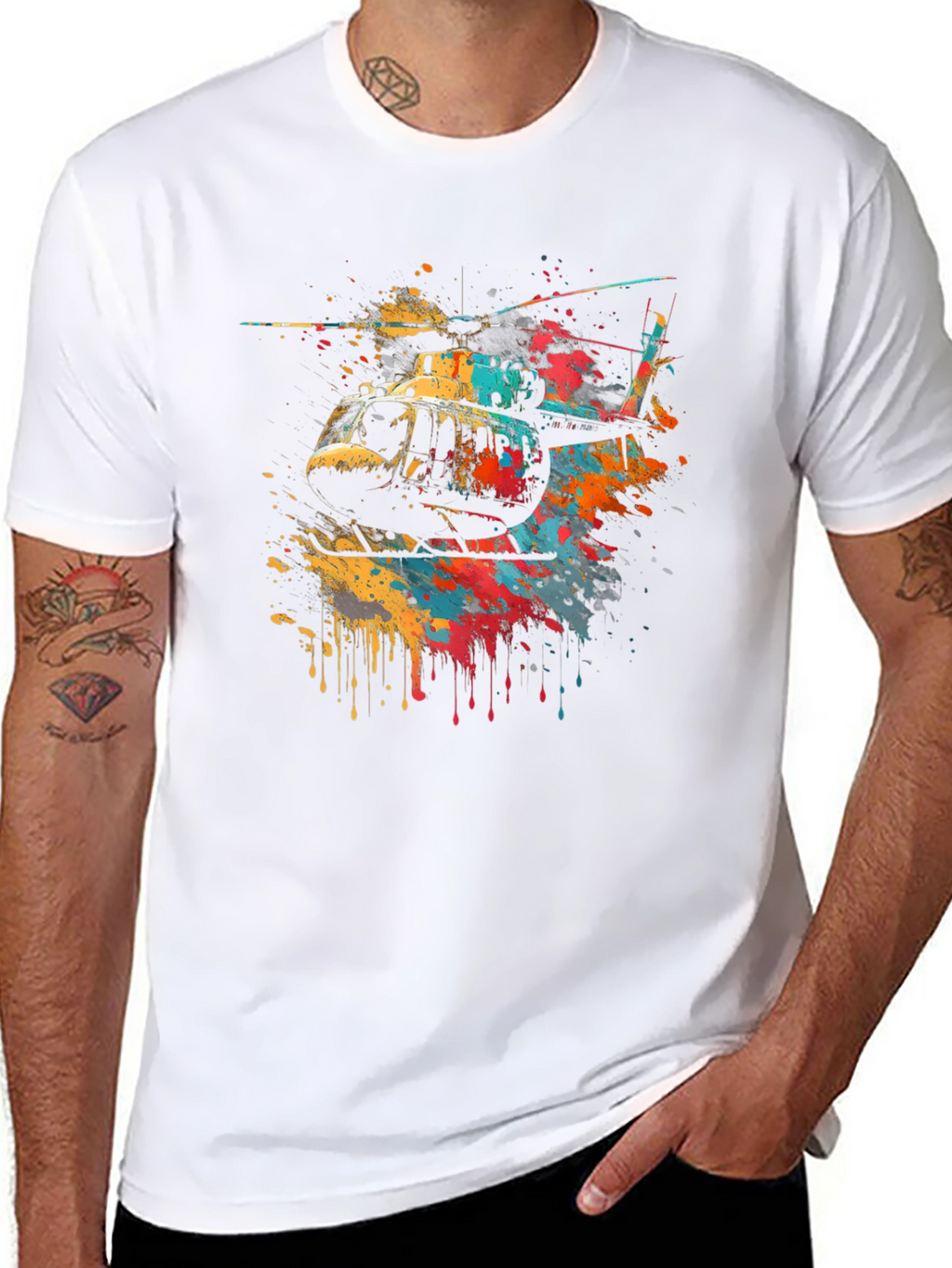 Helicopter Splash Art Graphic T-Shirt