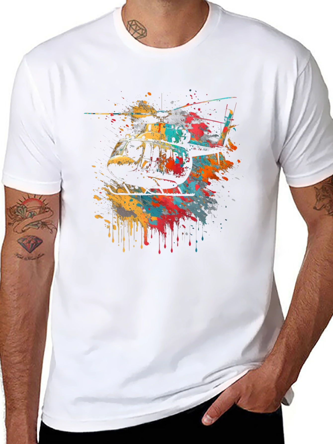 Helicopter Splash Art Graphic T-Shirt
