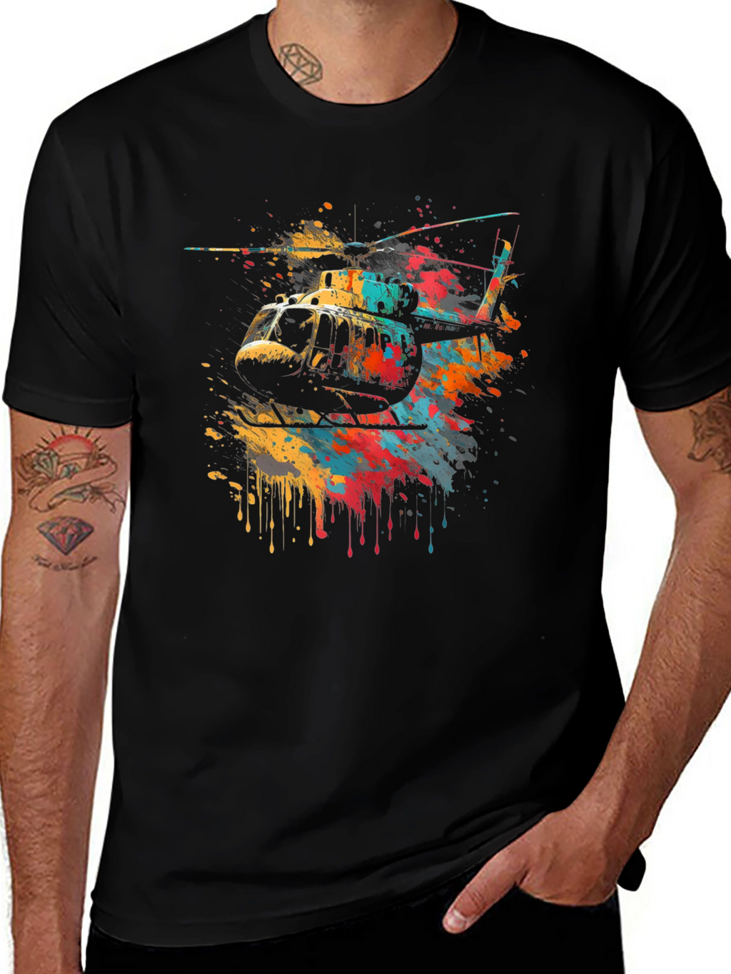 Helicopter Splash Art Graphic T-Shirt