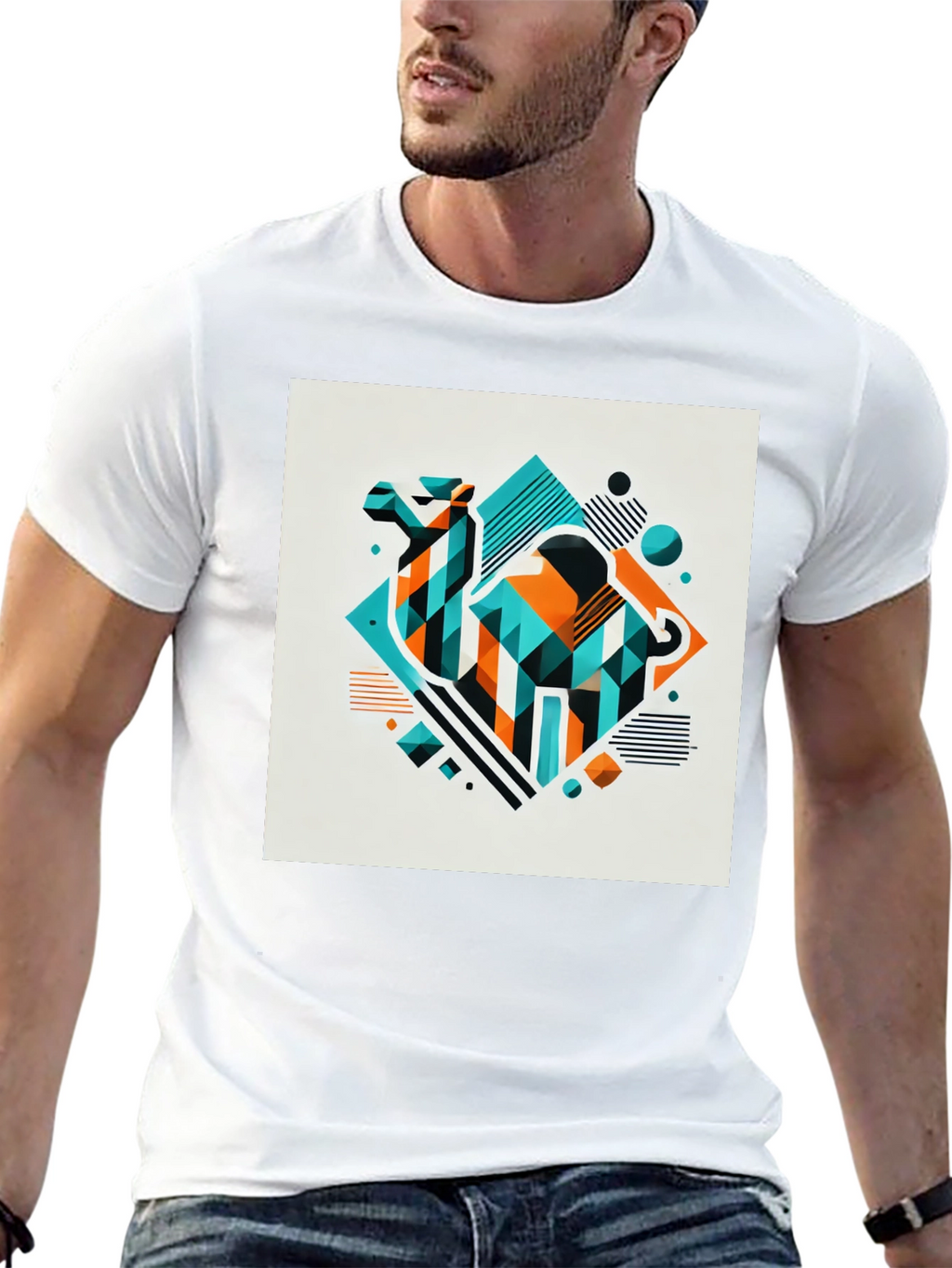 Geometric Camel Graphic Tee - Modern Design