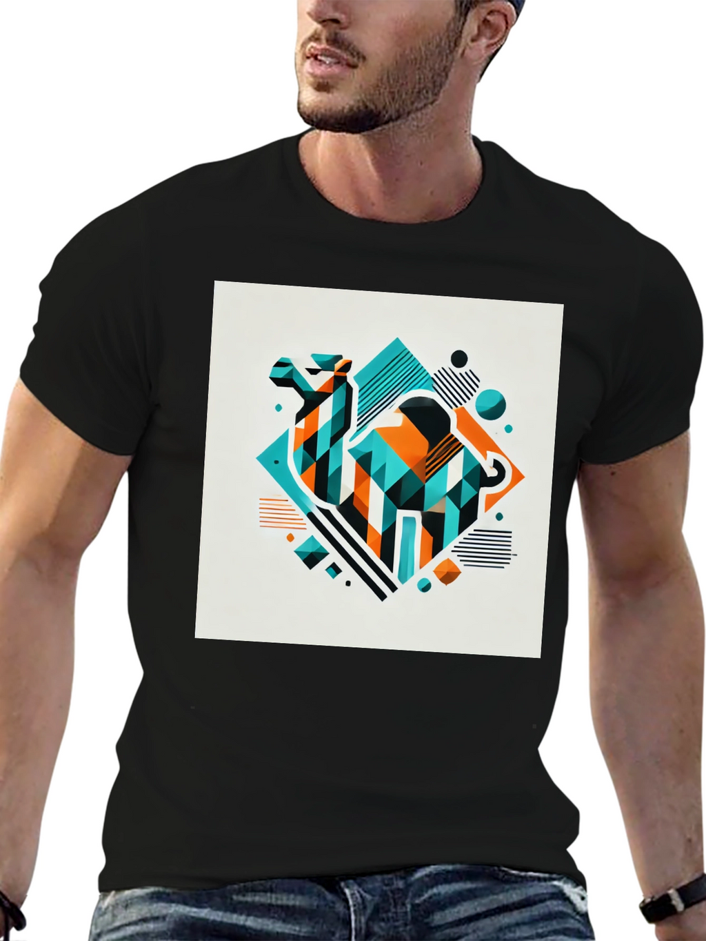 Geometric Camel Graphic Tee - Modern Design