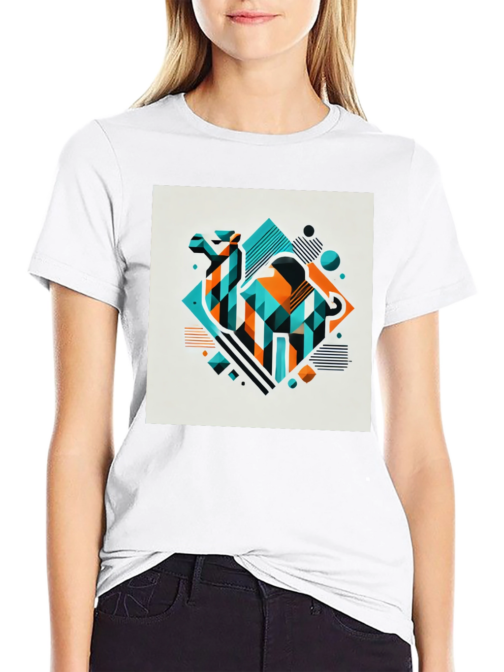 Geometric Camel Graphic Tee - Modern Design