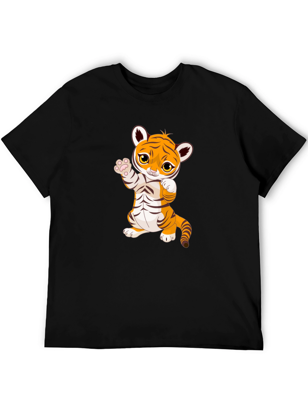 Cute Cartoon Tiger Black T-Shirt