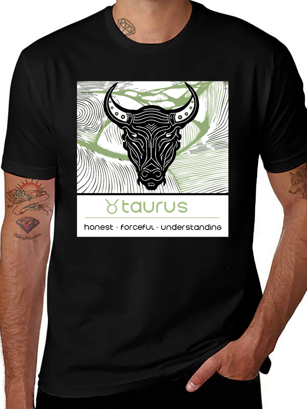 Taurus Zodiac Graphic Black T-Shirt