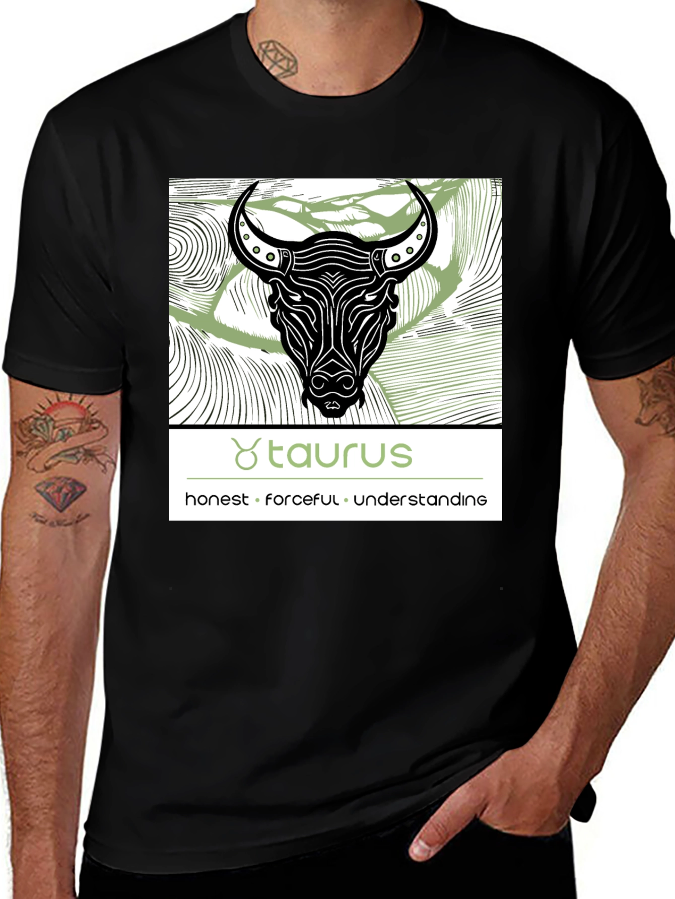 Taurus Zodiac Graphic Black T-Shirt