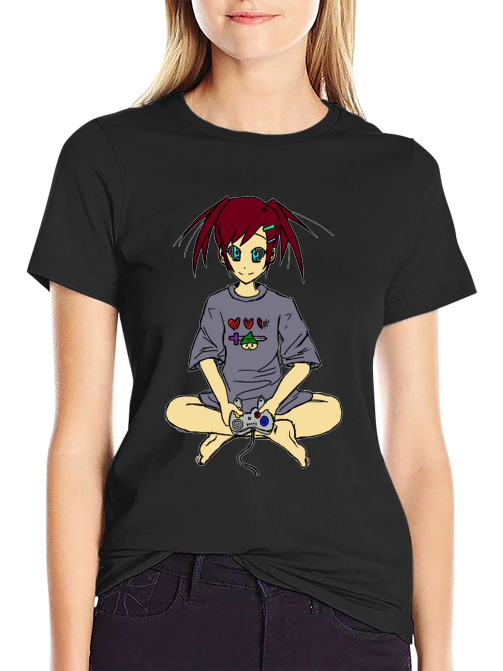Anime Girl Gamer T-Shirt - Black
