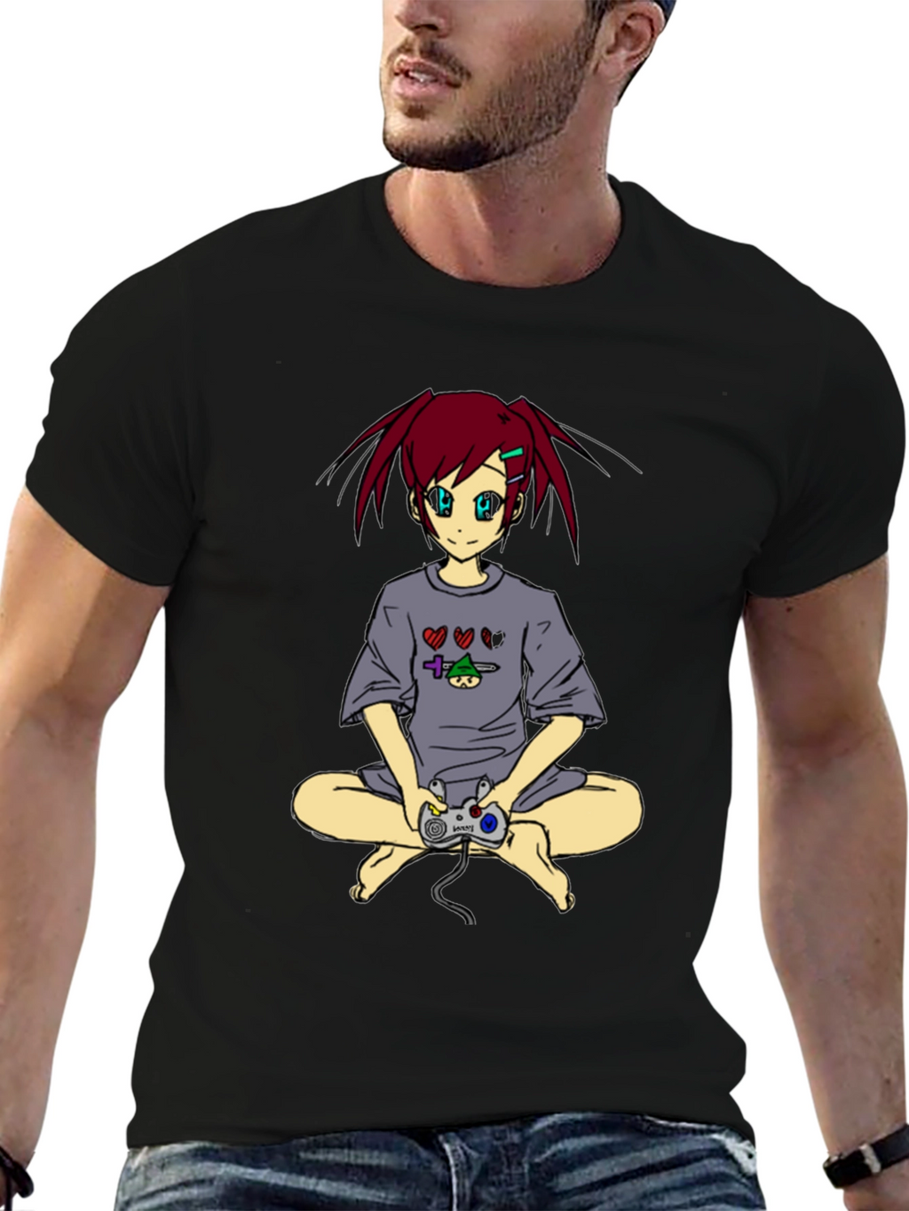 Anime Girl Gamer T-Shirt - Black