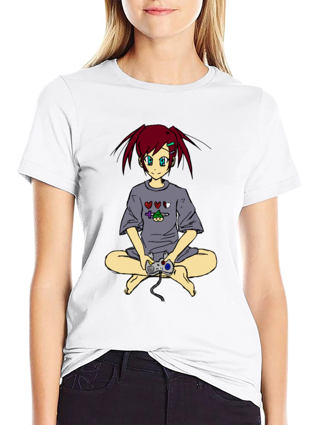 Anime Girl Gamer T-Shirt - Black
