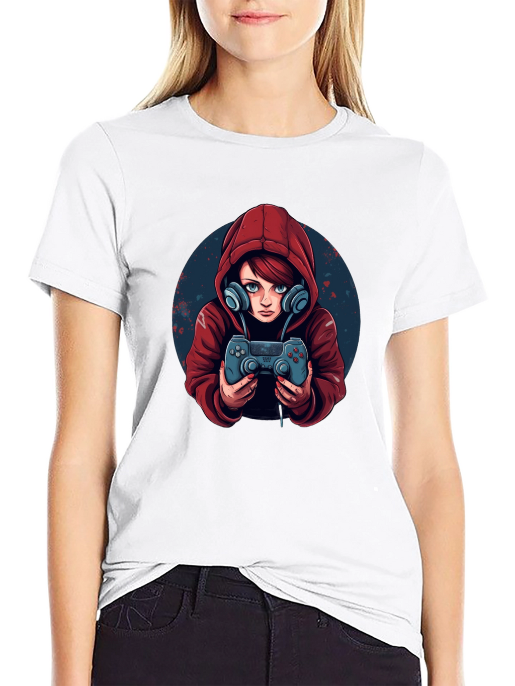 Gamer Girl Graphic Tee - Black Cotton Blend