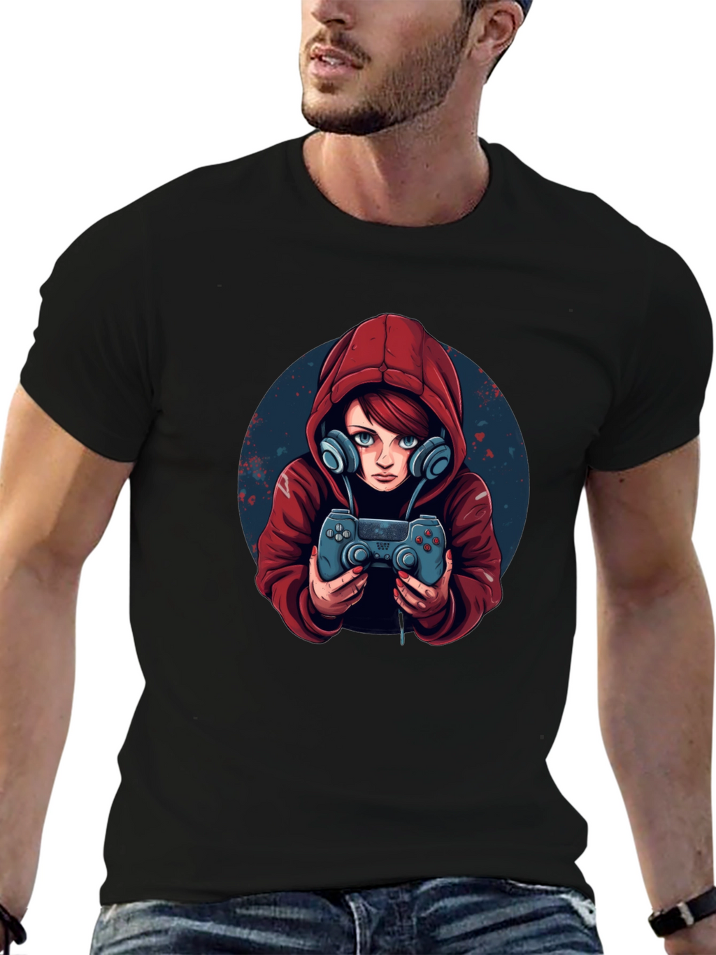 Gamer Girl Graphic Tee - Black Cotton Blend