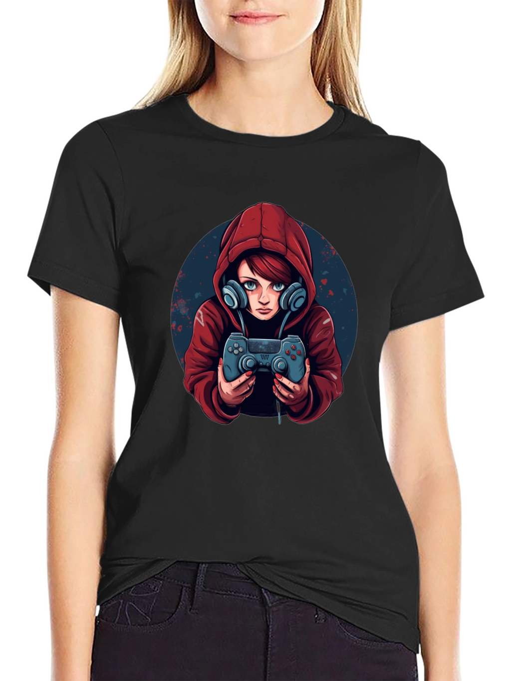 Gamer Girl Graphic Tee - Black Cotton Blend