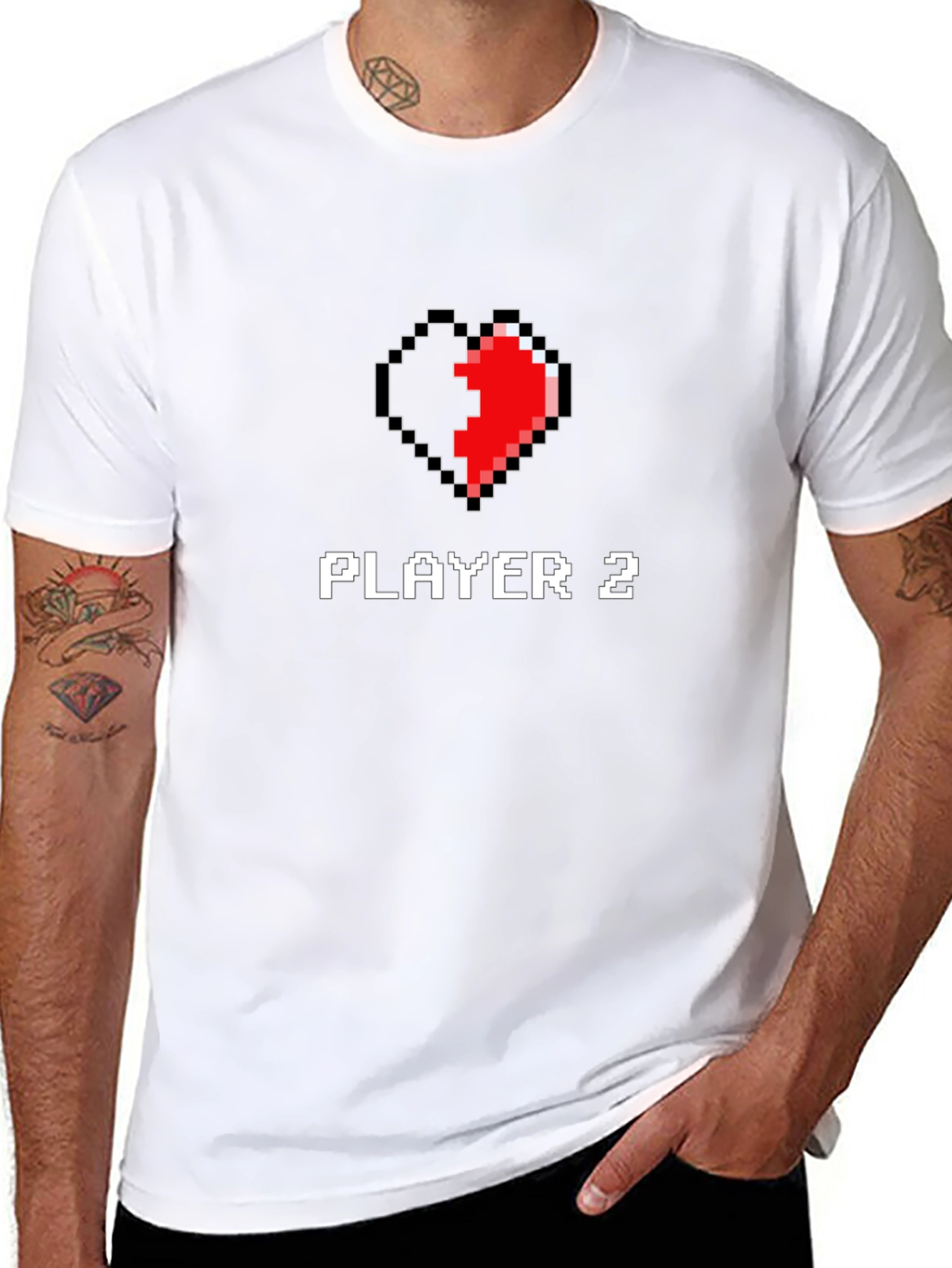 Player 2 Pixel Heart T-Shirt - Matching Gamer Tee