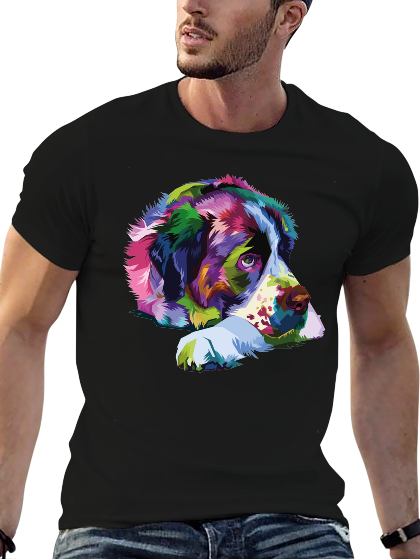 Colorful Dog Portrait Black T-Shirt