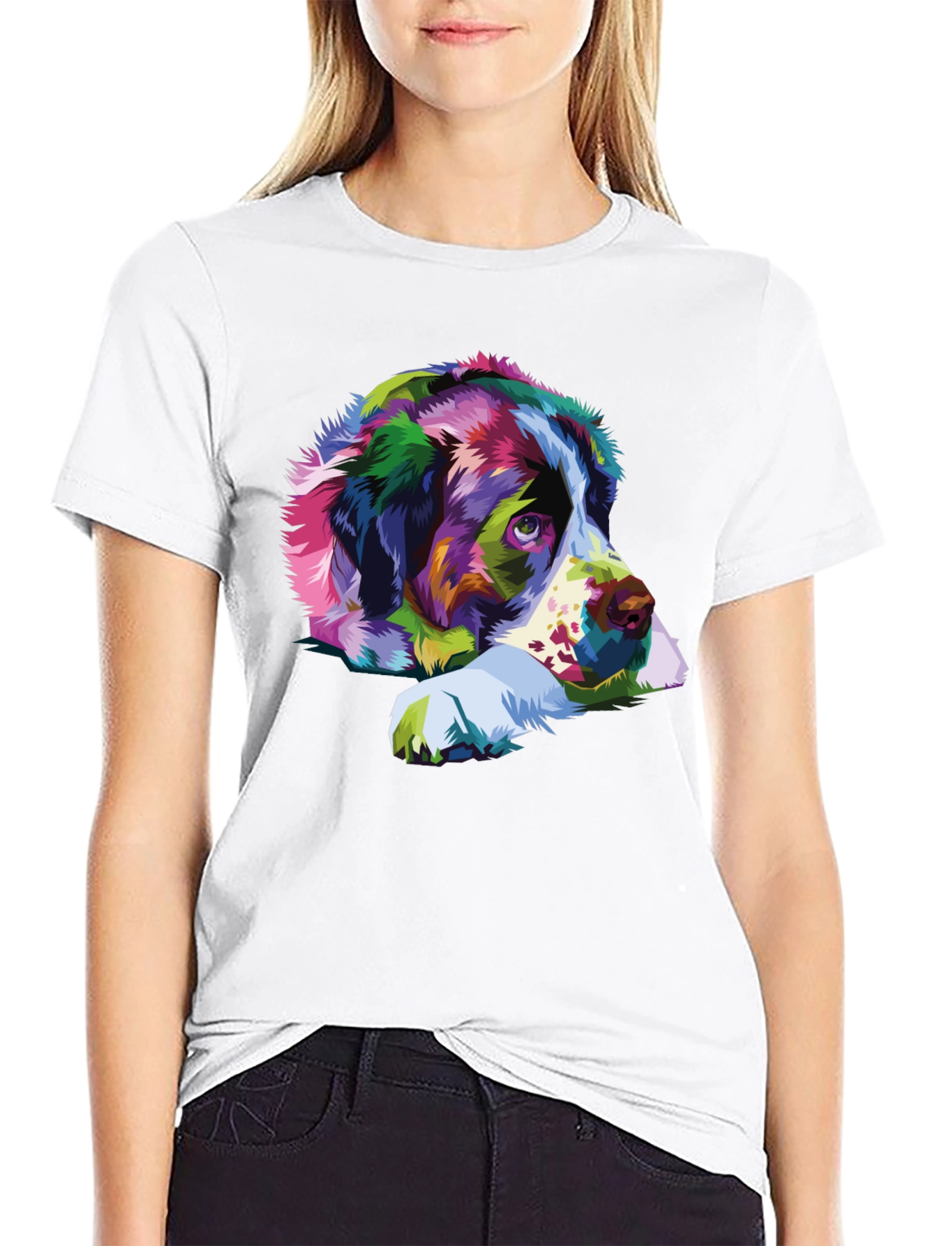 Colorful Dog Portrait Black T-Shirt