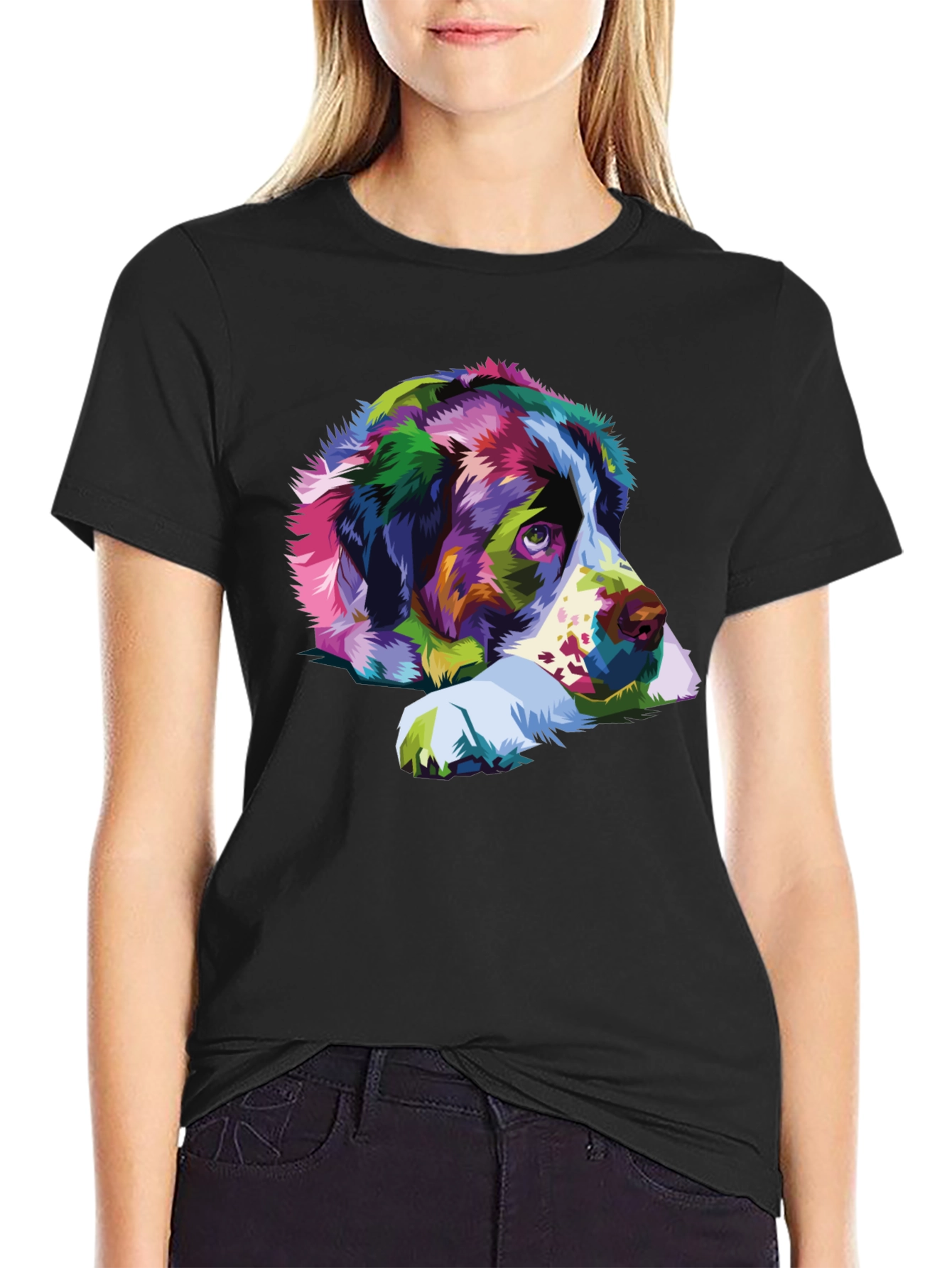 Colorful Dog Portrait Black T-Shirt